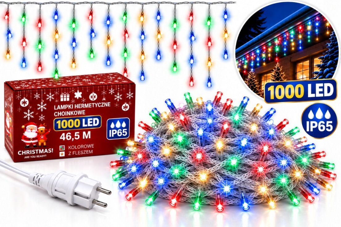 Vánoční Osvětlení Rampouchy 1000 Led 46,5 M Barevné, Vícebarevný Venkovní Flash