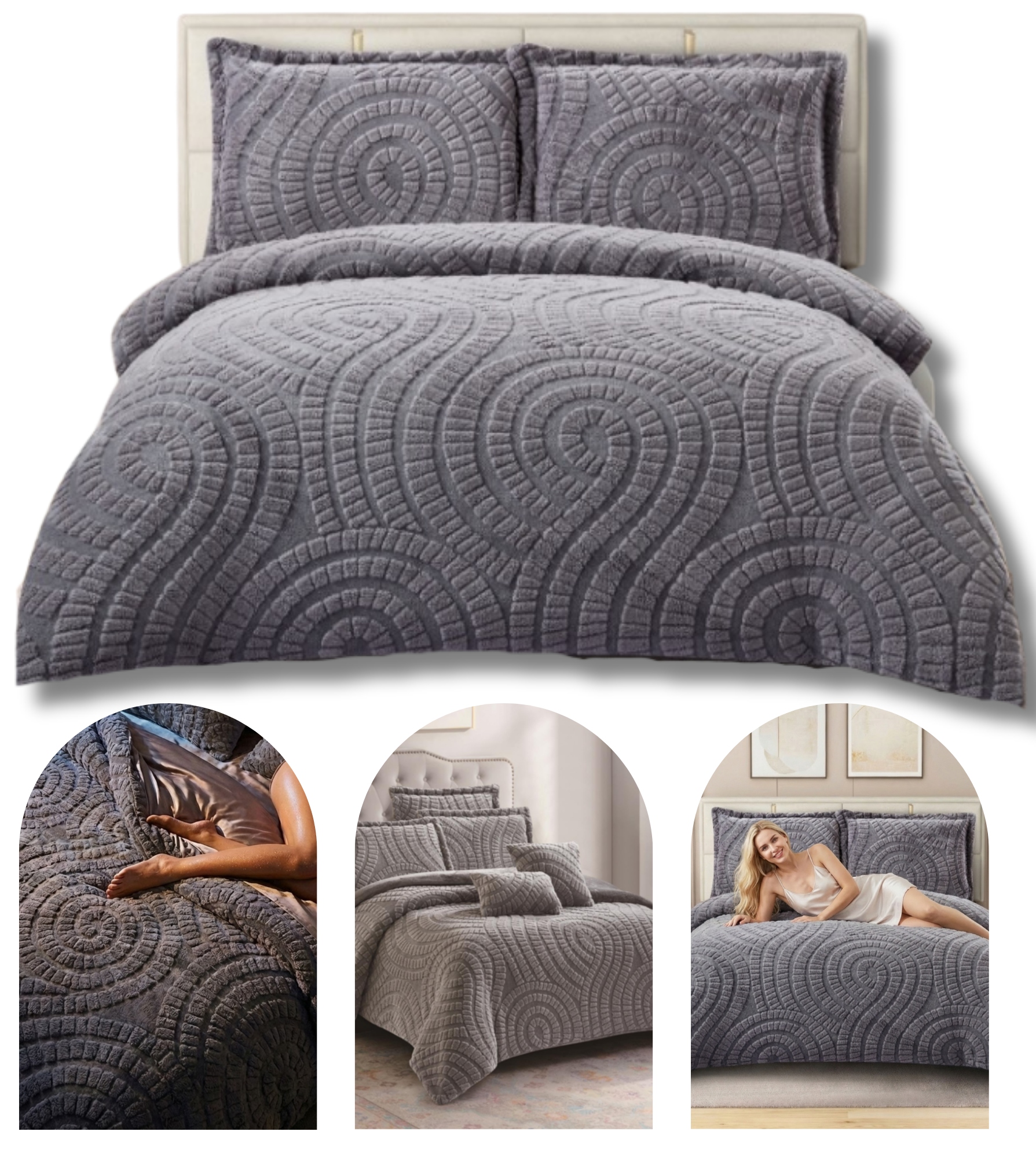 Sada Povlečení Medvídek 200x220 cm 2x povlak 70x80 Šedý Příjemný Teplý