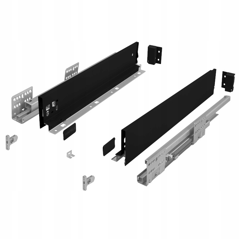 Szuflada Hafele Matrix S Slim 3D czarna 550 mm niska H84 cichy domyk 35kg