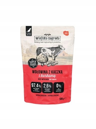 4x Wiejska Zagroda Krmivo mokré pro psa Hovězí s kachnou 500 g