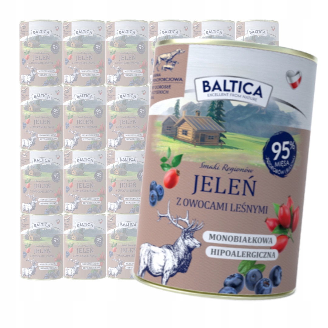 Baltica Jeleń z Owocami Leśnymi 24x400g Hipoalergiczna Mokra Karma Dla Psa
