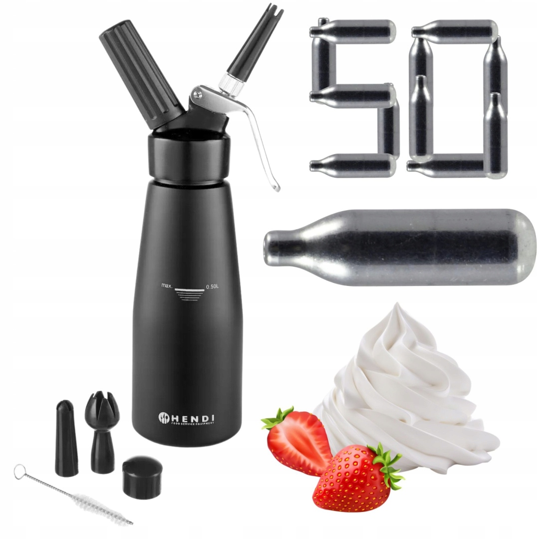 Sifon na šlehačku 0,5 l Černý náboje N2O 50 Kusů Hendi 588420