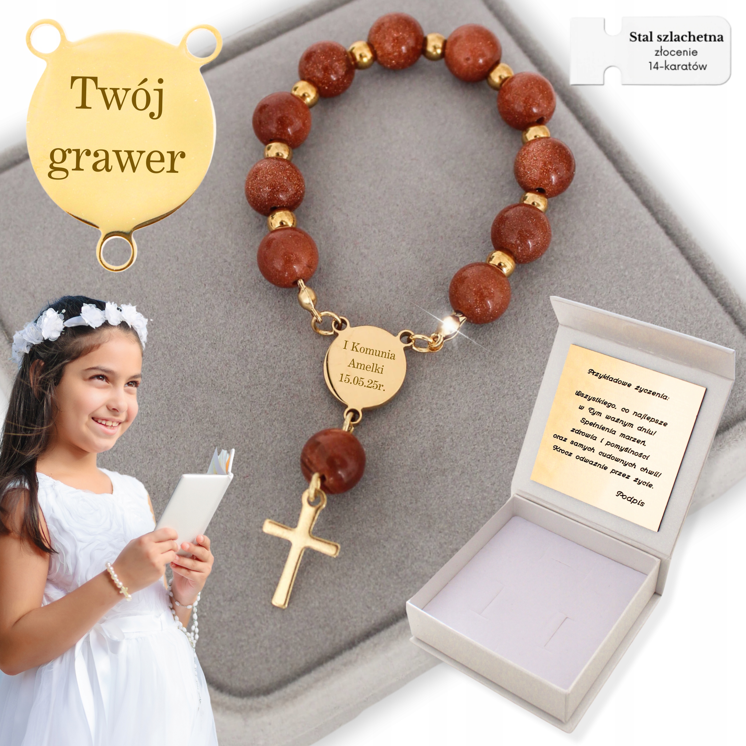Růženec Desítka Památka svatého přijímání Dárek k přijímání Gravírování