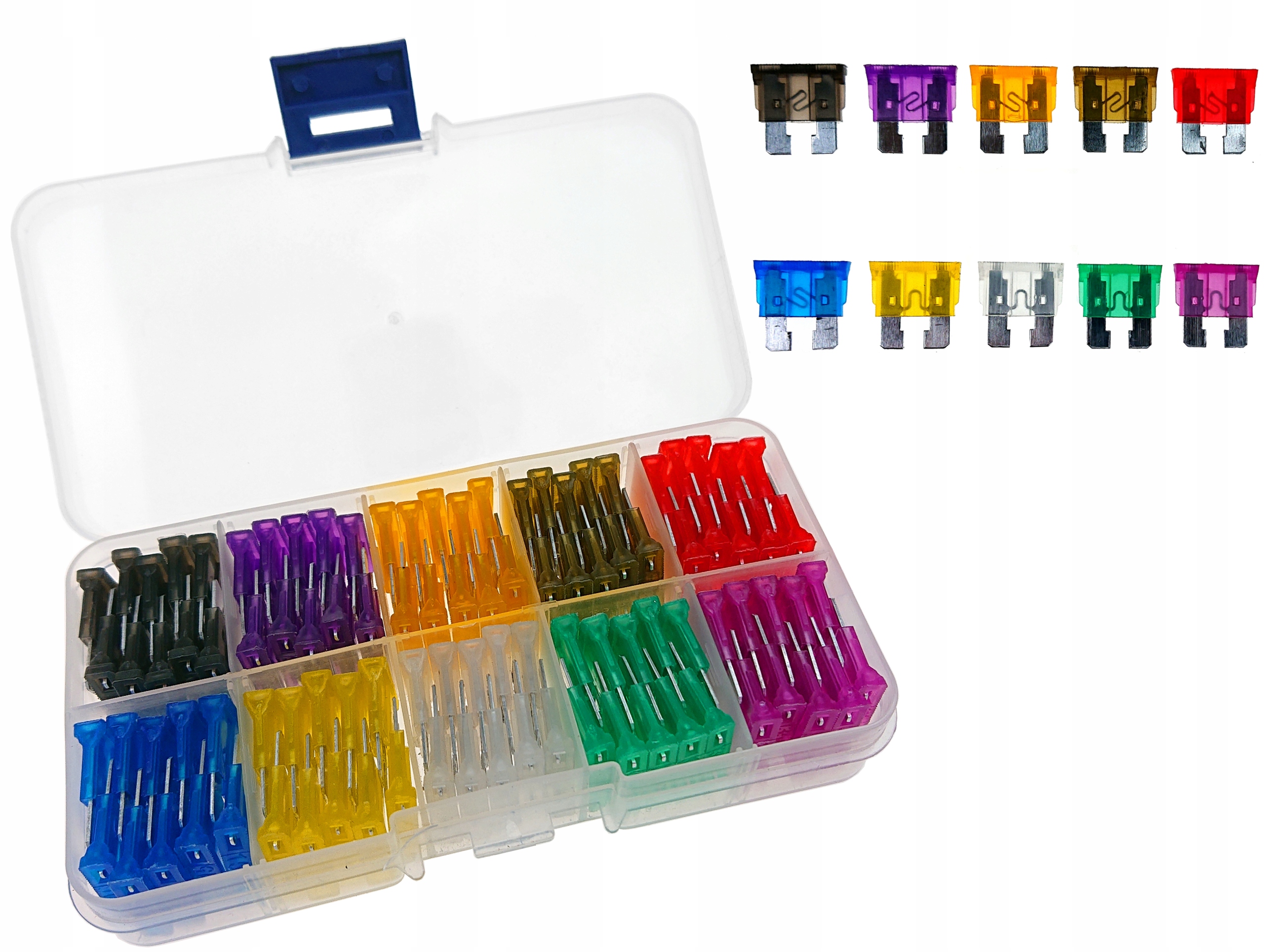 ZESTAW BEZPIECZNIKÓW SAMOCHODOWYCH BEZPIECZNIKI SAMOCHODOWE W PUDEŁKU UNI