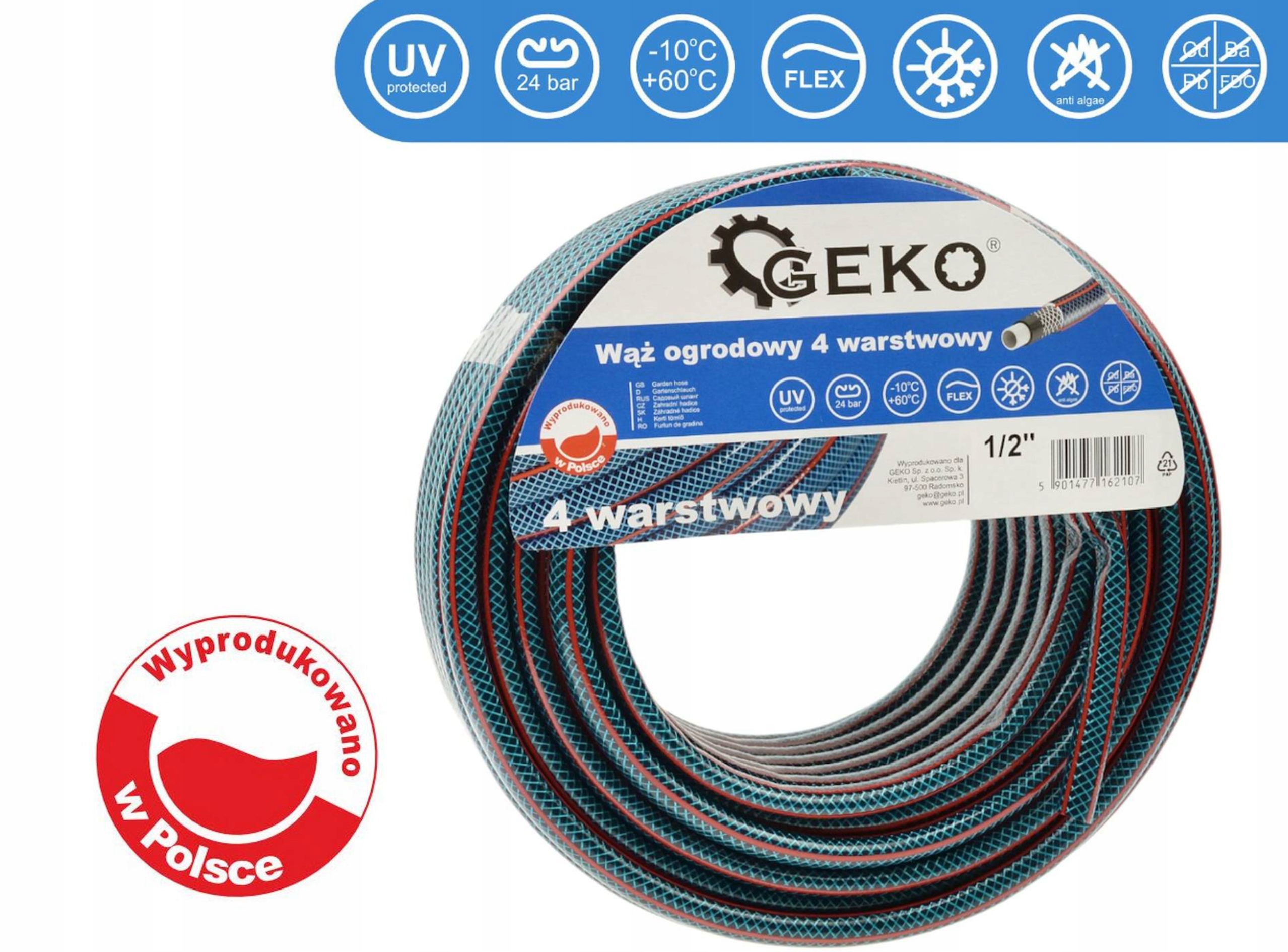 

Wąż ogrodowy 1/2" 50m 4-warstwy Geko G73785