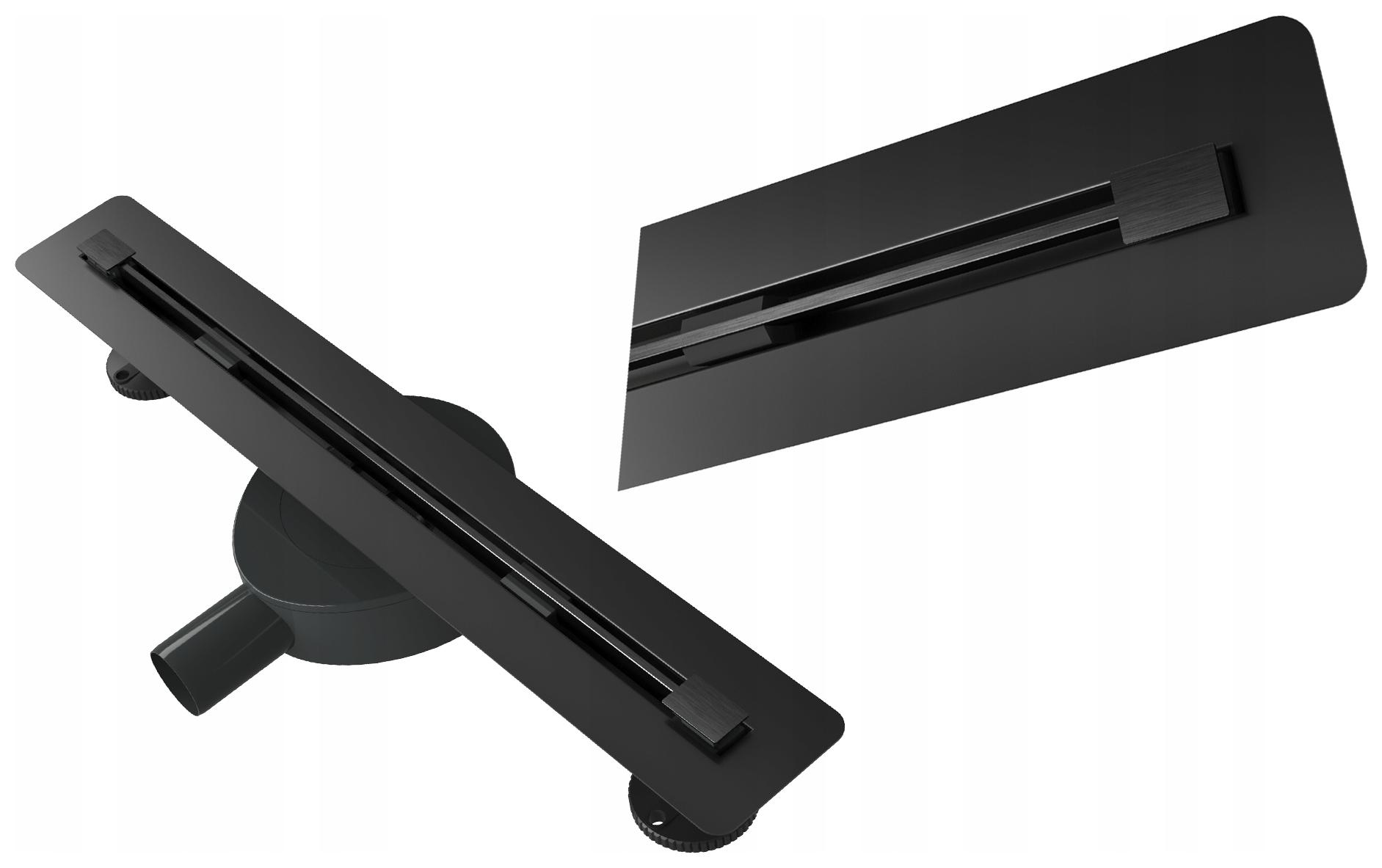 Liniový Odtok Pod Obklad 50 cm Oceľový Sifón Sprchový Kút Sprchová Vanička Luno Čierny