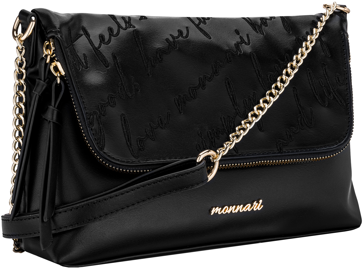 Torebka Listonoszka Monnari Czarna Haft Zawieszki Logo