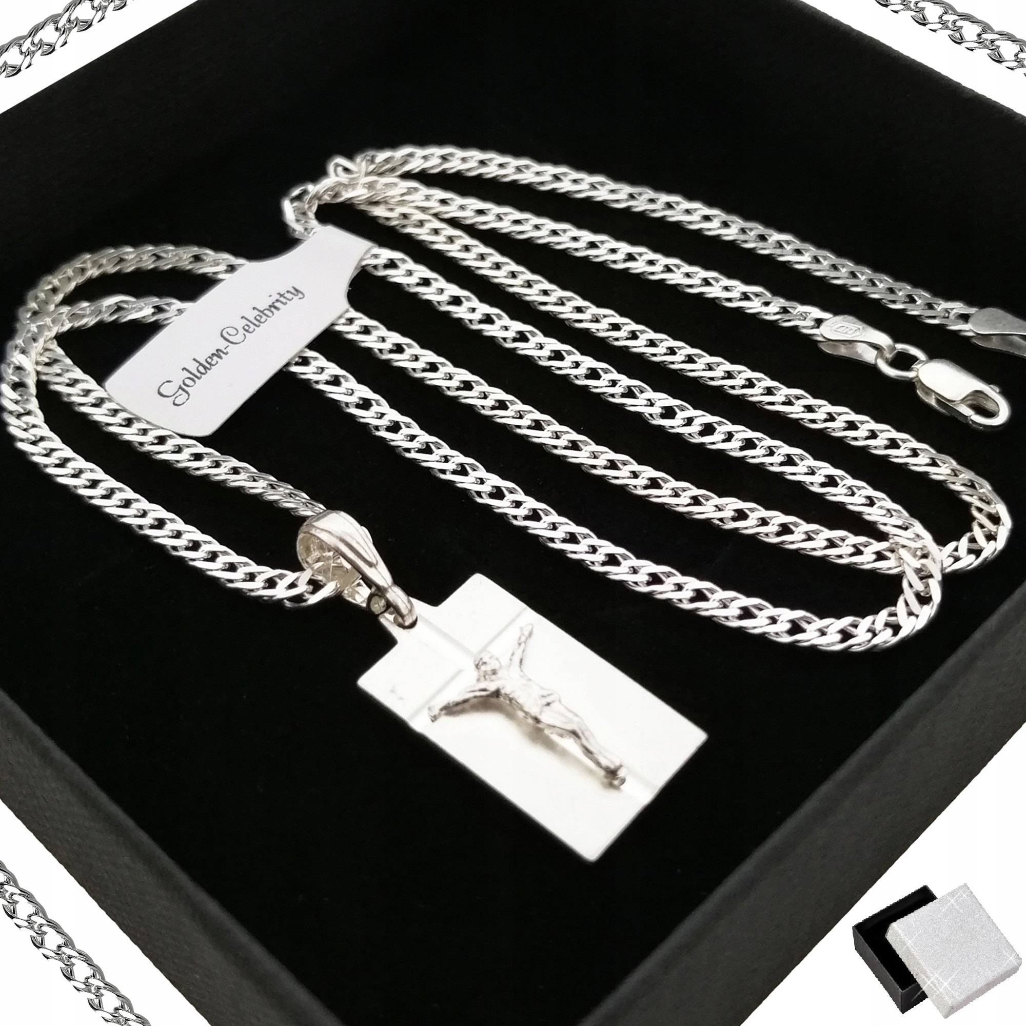 

Srebrny Łańcuszek Rombo+medalik Pr. 925