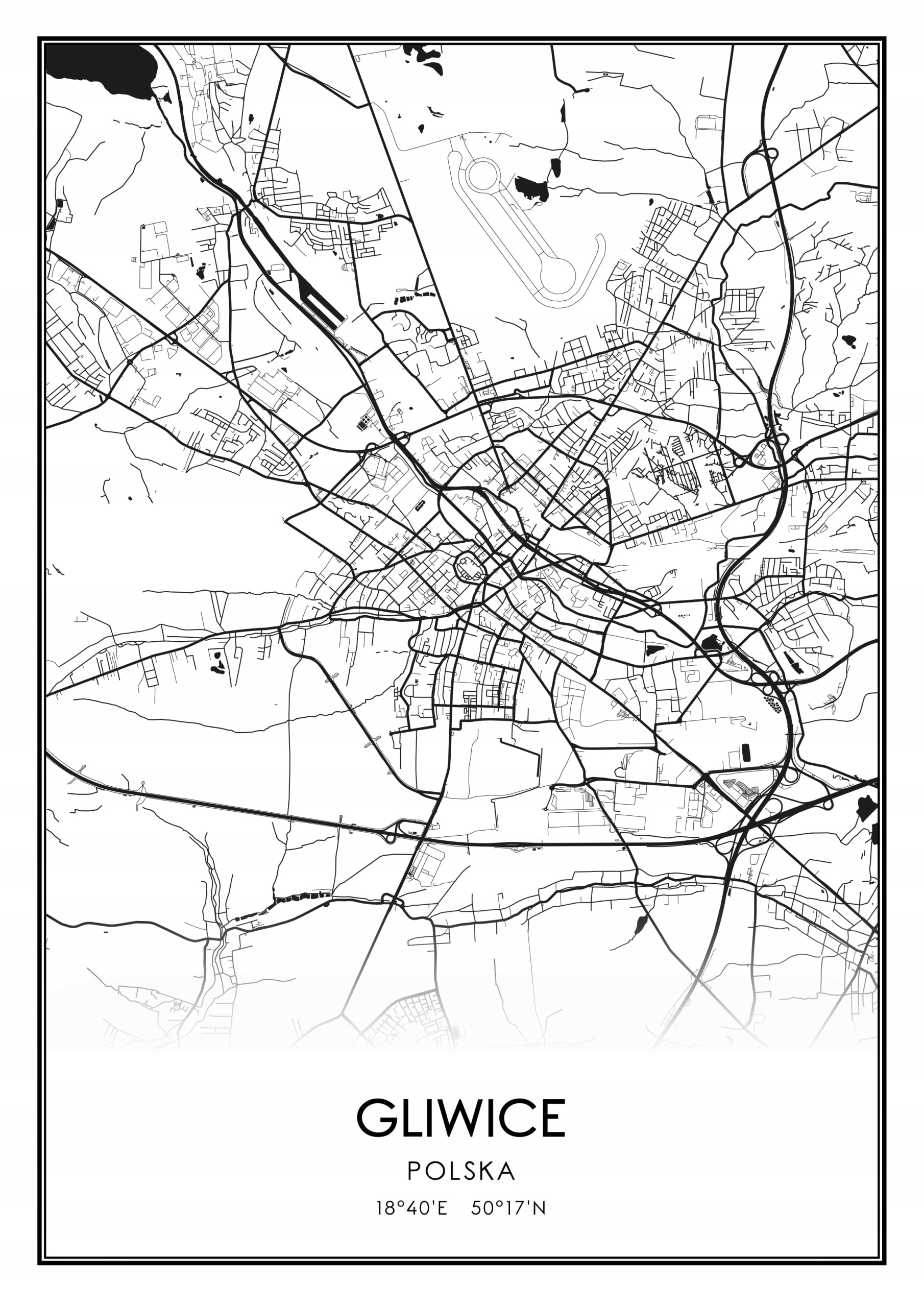 

Mapa czarno biała plakat Gliwice 50x70cm
