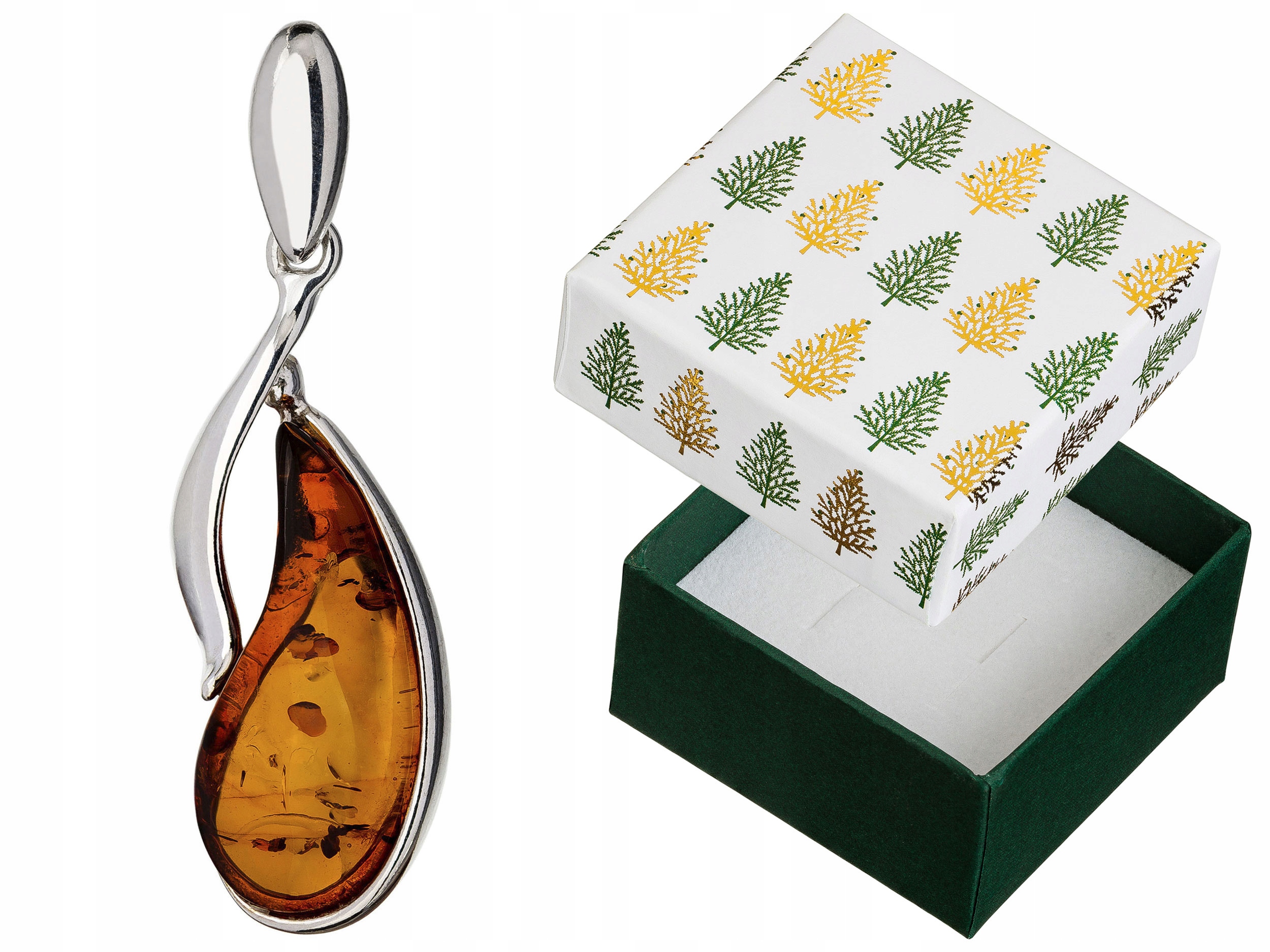 Stříbrný Přívěsek Kapka s jantarem Asymetrická dámský přívěsek Lžička