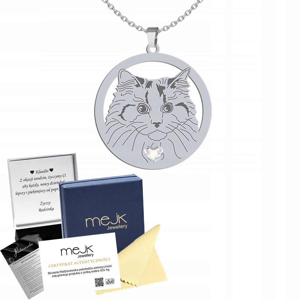 Stříbrný náhrdelník s kočkou Ragdoll Cat 925 Dárek Šperky Žena Gravírování