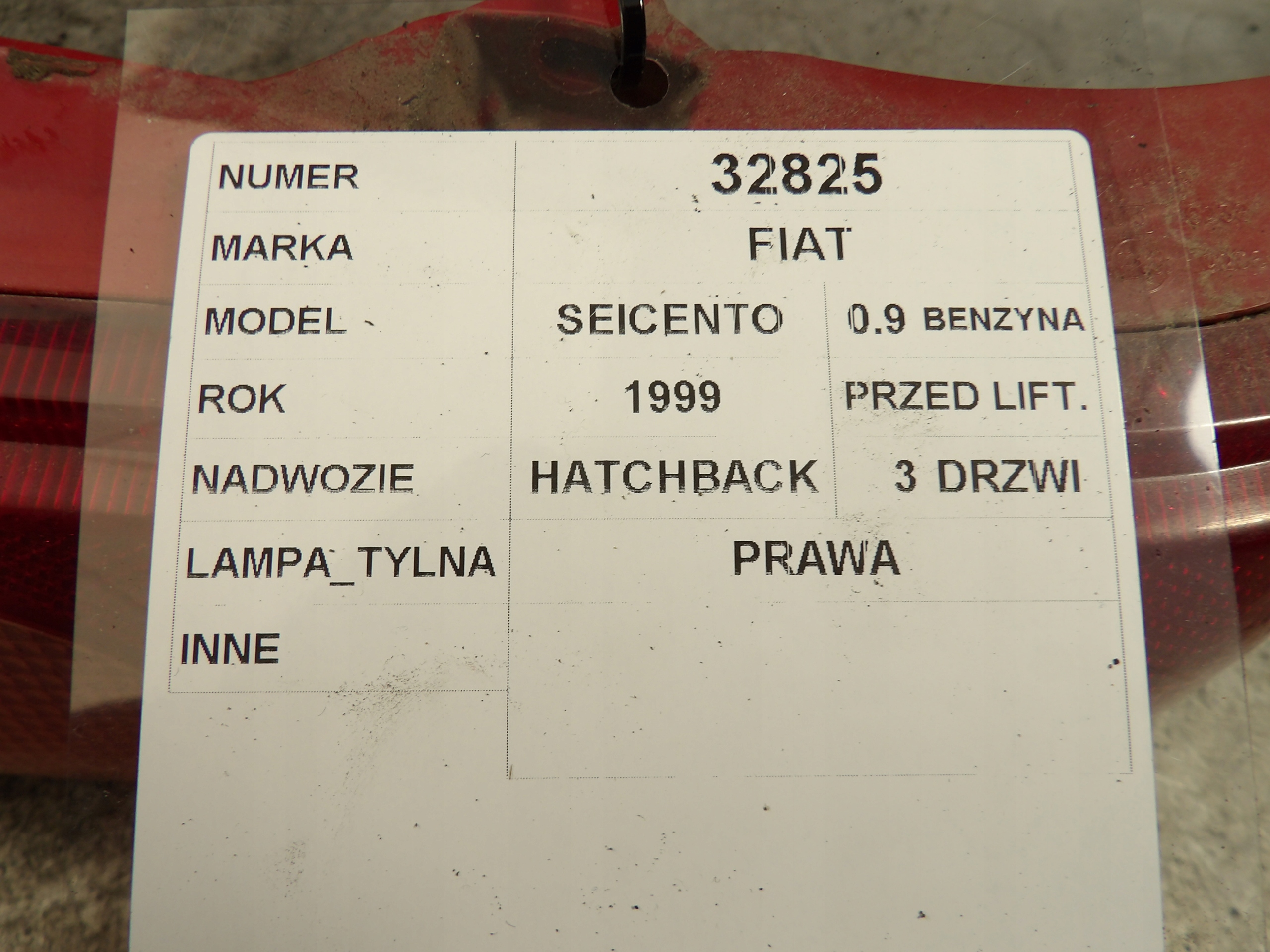 Fiat Seicento light rear right 39660748 C-394