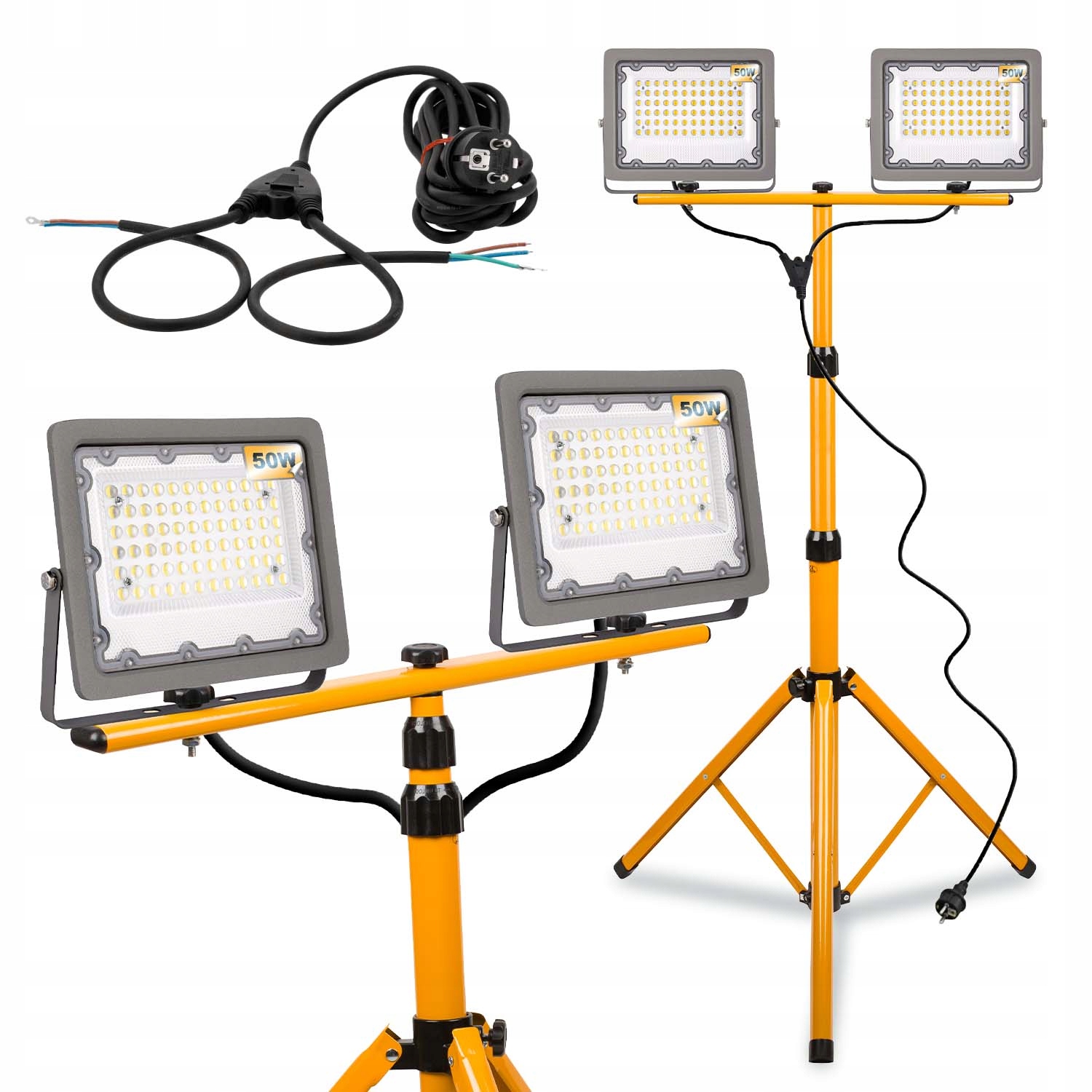 Halogenový Led stativ Stavební reflektor 2x50W 100W 10000lm Kabel