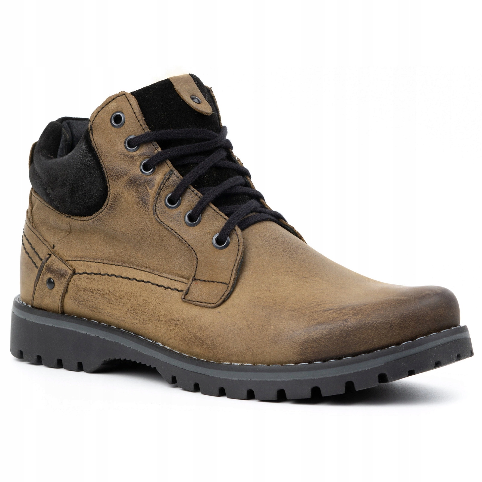 Pánské kotníkové boty Kožené teplé Polské zimní 885 olivová 39