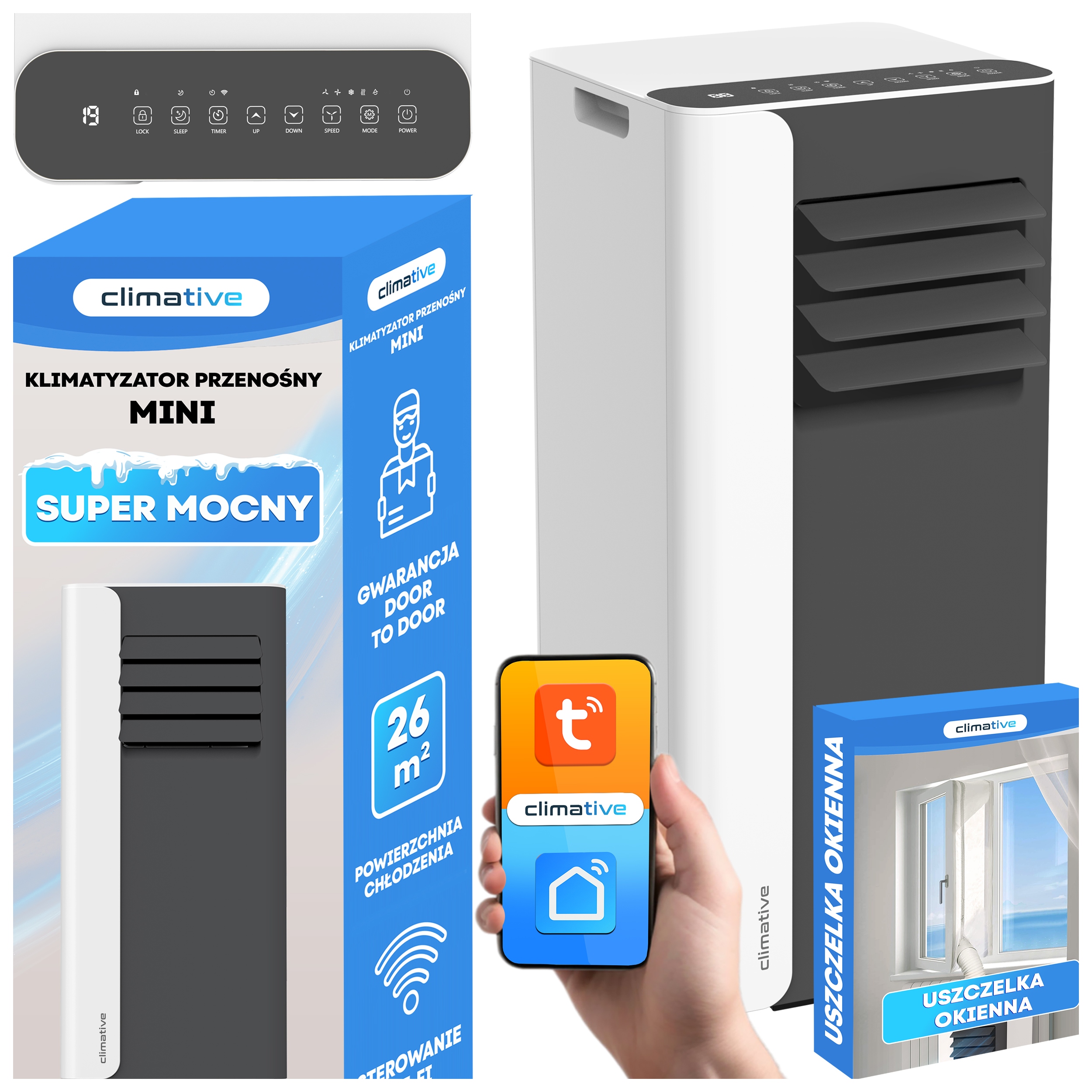 3v1 Prenosný klimatizátor Mini 2,6 kW do 26 m2 malé tiché WiFi tesnenie