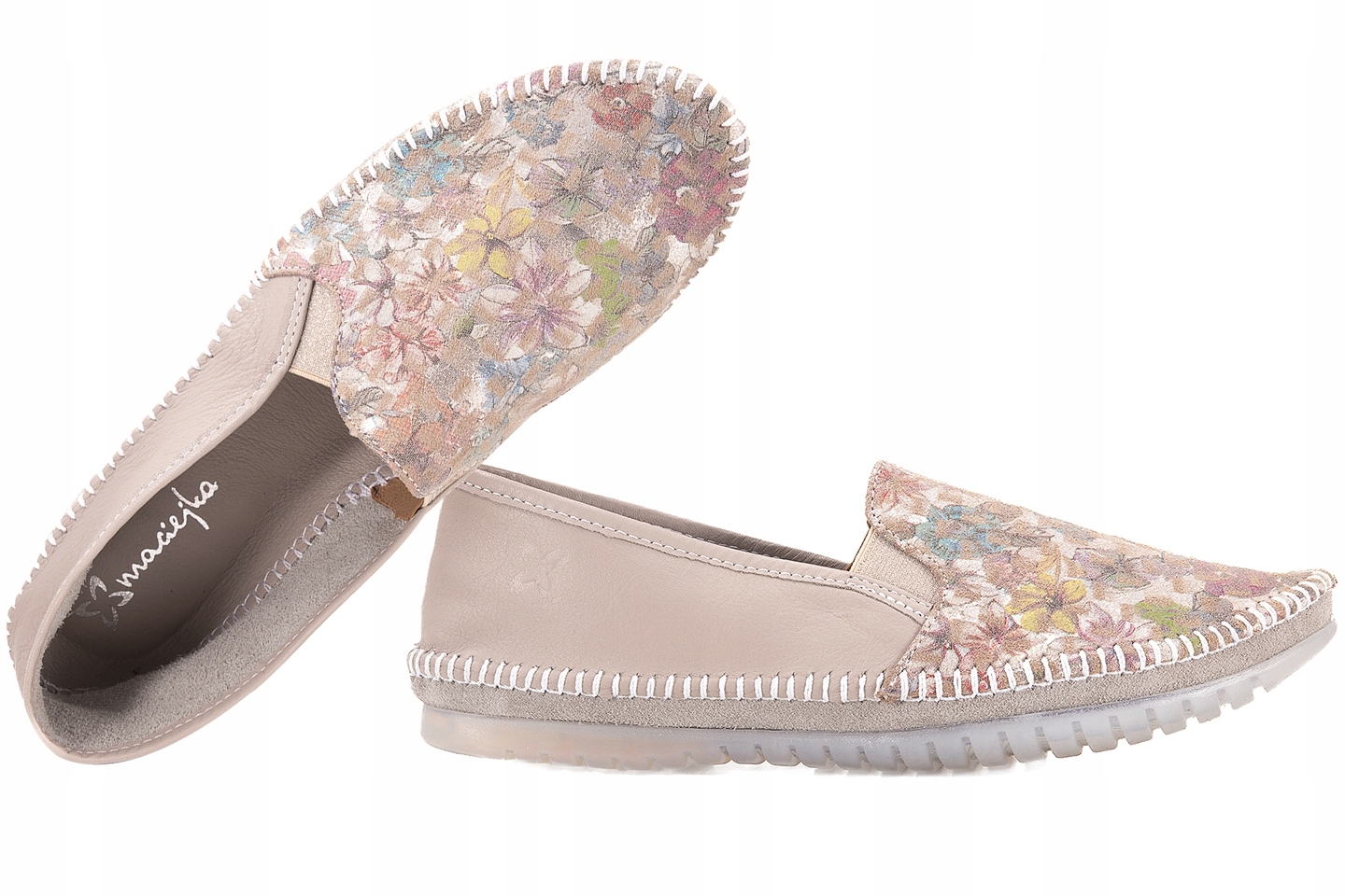 Maciejka T3512-73 Polobotky Mokasíny Espadrilky Kůže béžová květy béžová 38