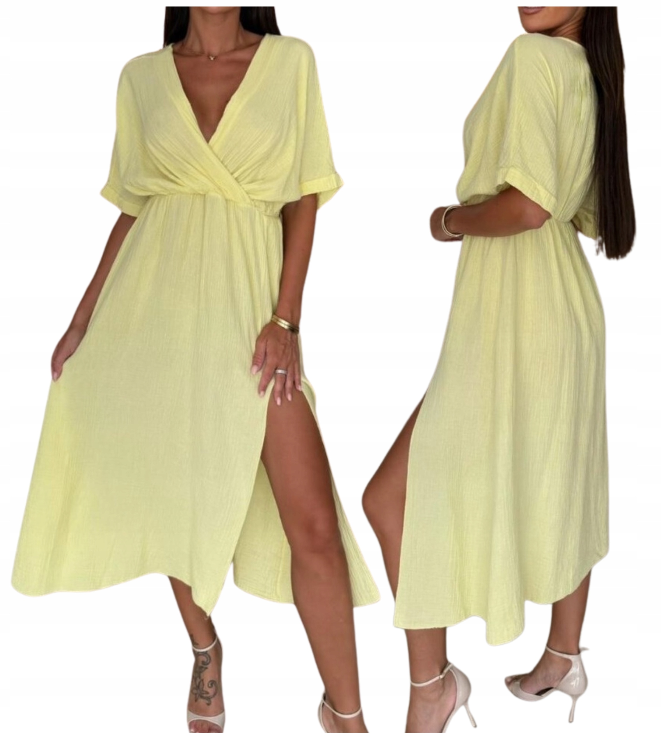 Sukienka Damska Muślinowa bawełna Letnia Długa Modna Jakość Premium Żółta