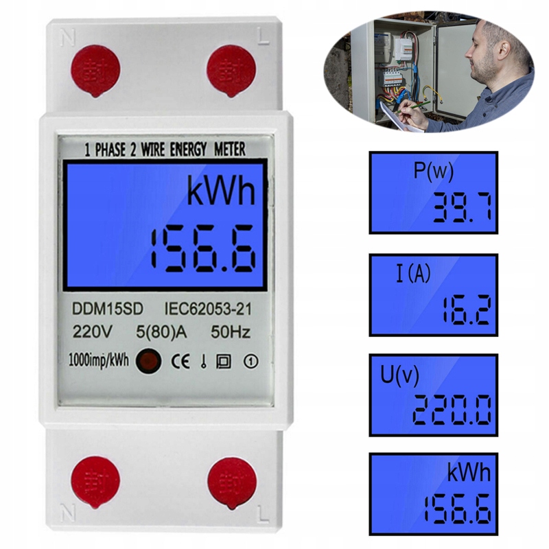 LICZNIK JEDNOFAZOWY PODLICZNIK ENERGII PRĄDU LCD 5-80A AC 230V Marka Beede