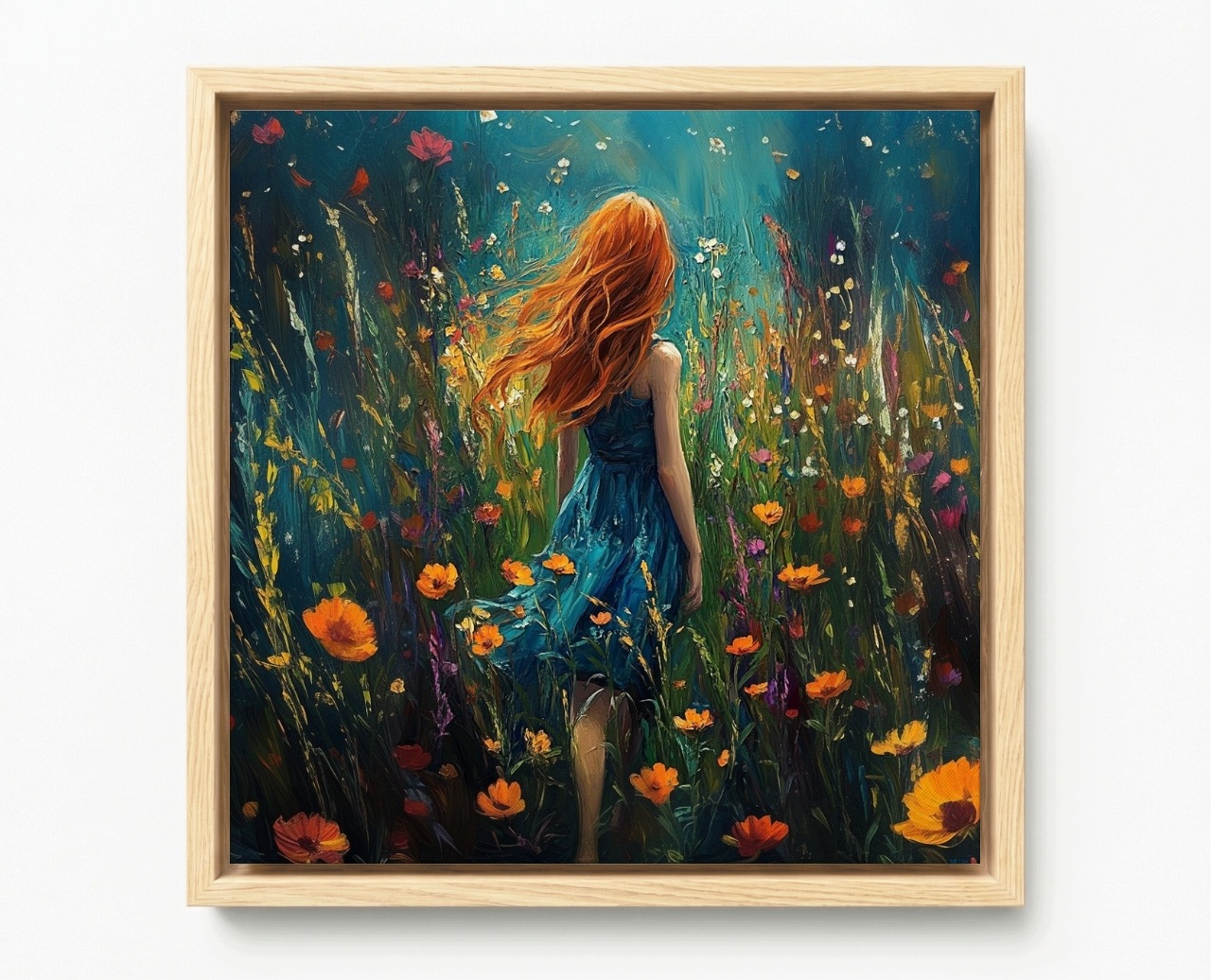 Obraz Rám Americký Box Rudá Žena Dívka Louka Květiny Procházka 50x50