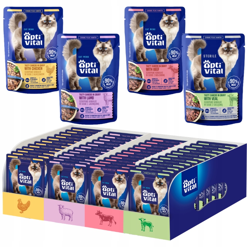 Levně Mokré Krmivo Pro Kočky Optivital Box Sáčky MIX Chutí V Omáčce 112X85 G