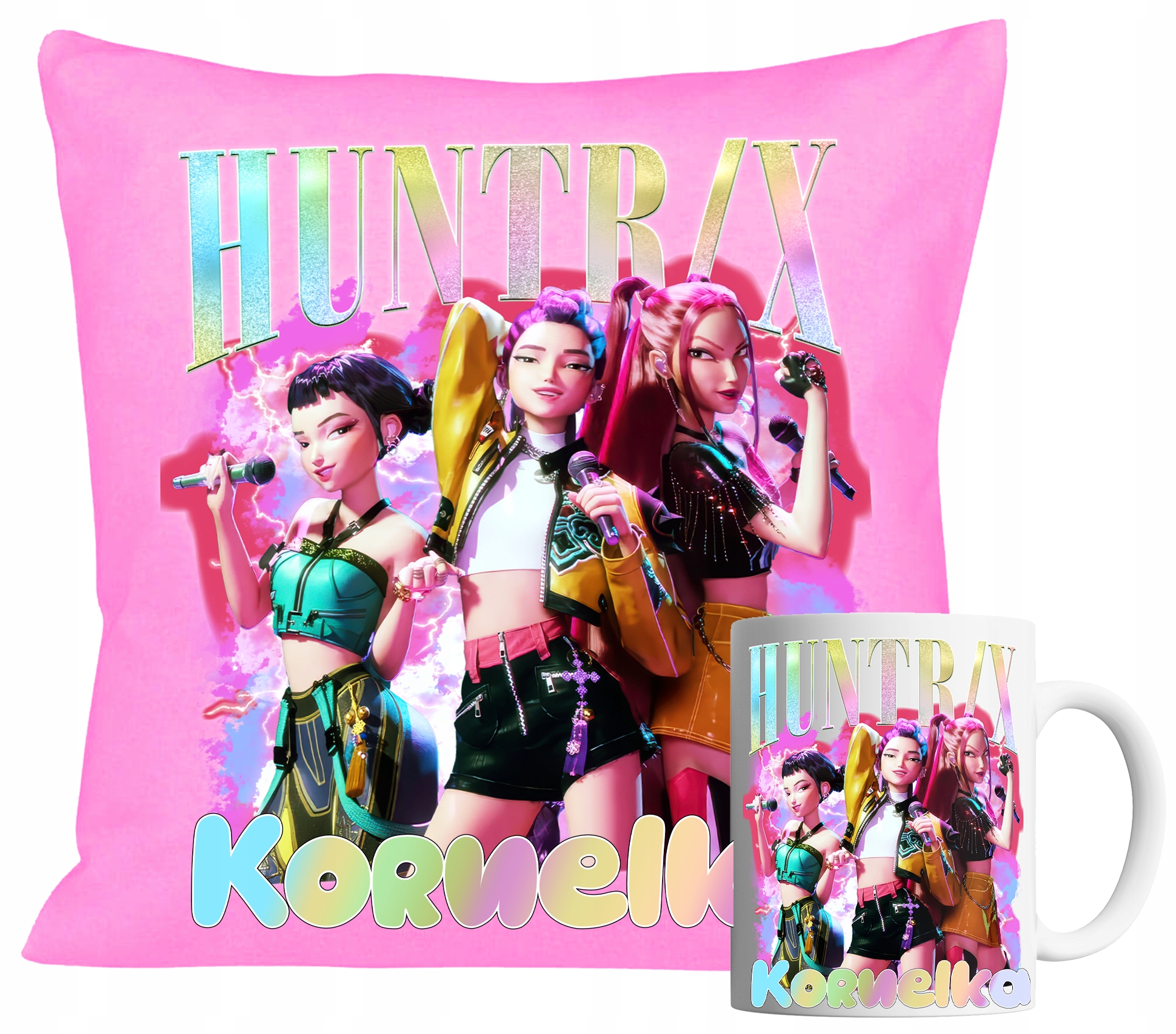 Sada Hrnek A Polštář Růžová Huntrix Kpop Demon Hunters Dárek Jméno
