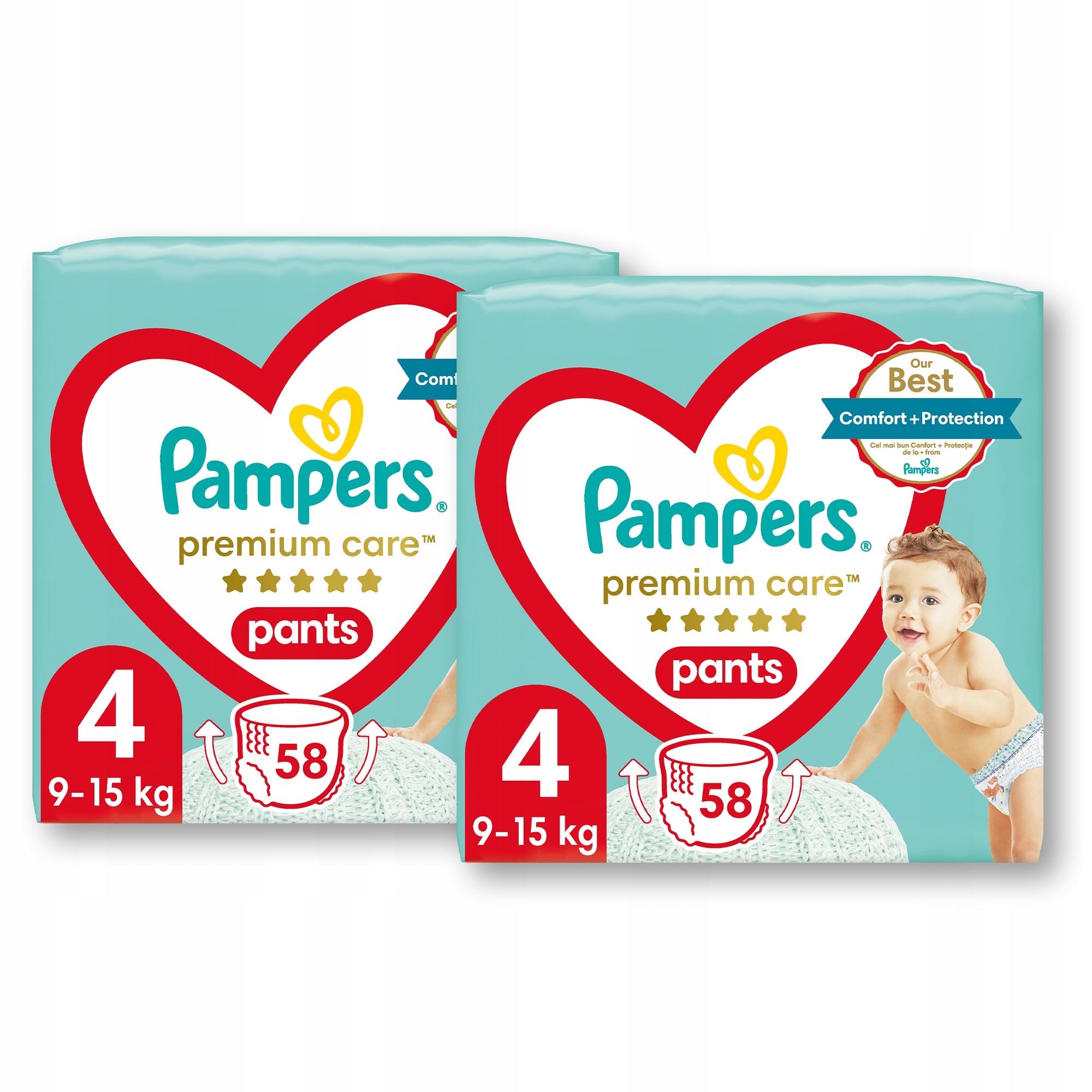 Pampers Premium Care Pieluchomajtki rozmiar 4, 9-15 kg, 2 x 58 sztuk