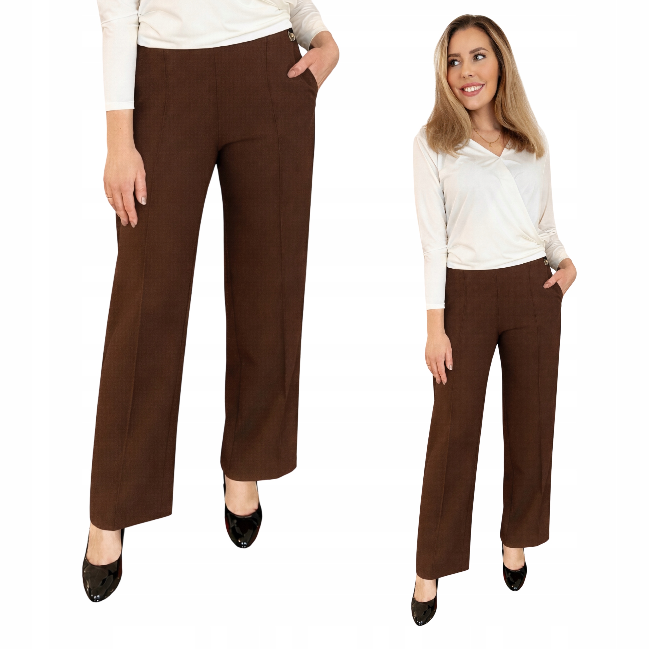 Spodnie damskie Brązowe czekolada Duże Rozmiary r. 38