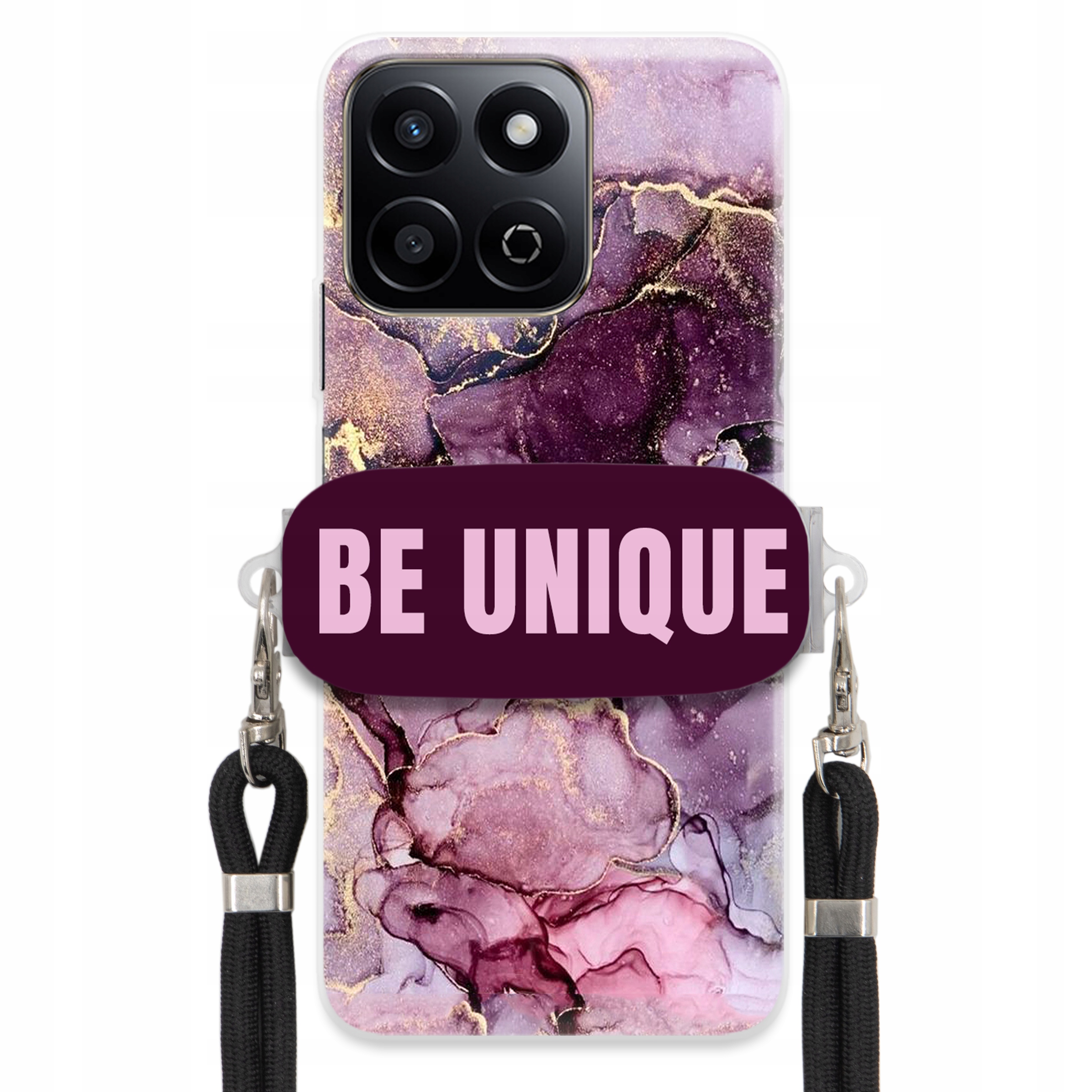 Puzdro pre Honor 200 Smart držiak na šnúrku Čierna Fialová Mramor Be Unique