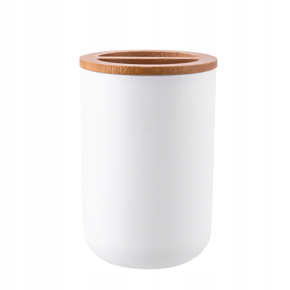 KUBEK NA SZCZOTECZKI z bambusem biały loftowy Pojemność 250 ml