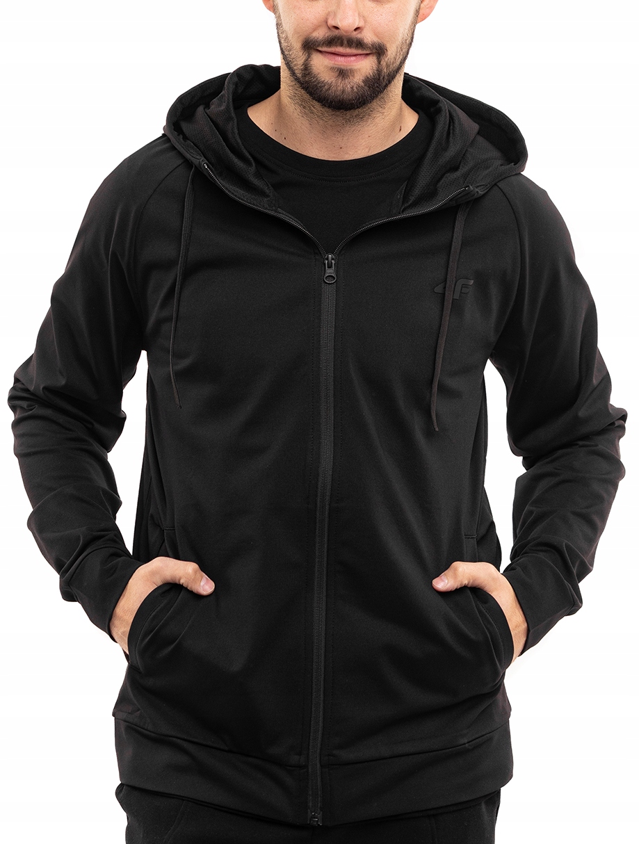 Pánská Mikina S Kapucí 4F Rozepínací sportovní tréninková mikina černá XXL