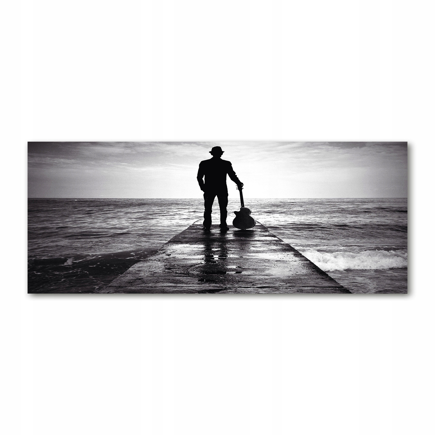 

Foto obraz szkło akryl Gitarzysta na molo 125x50cm