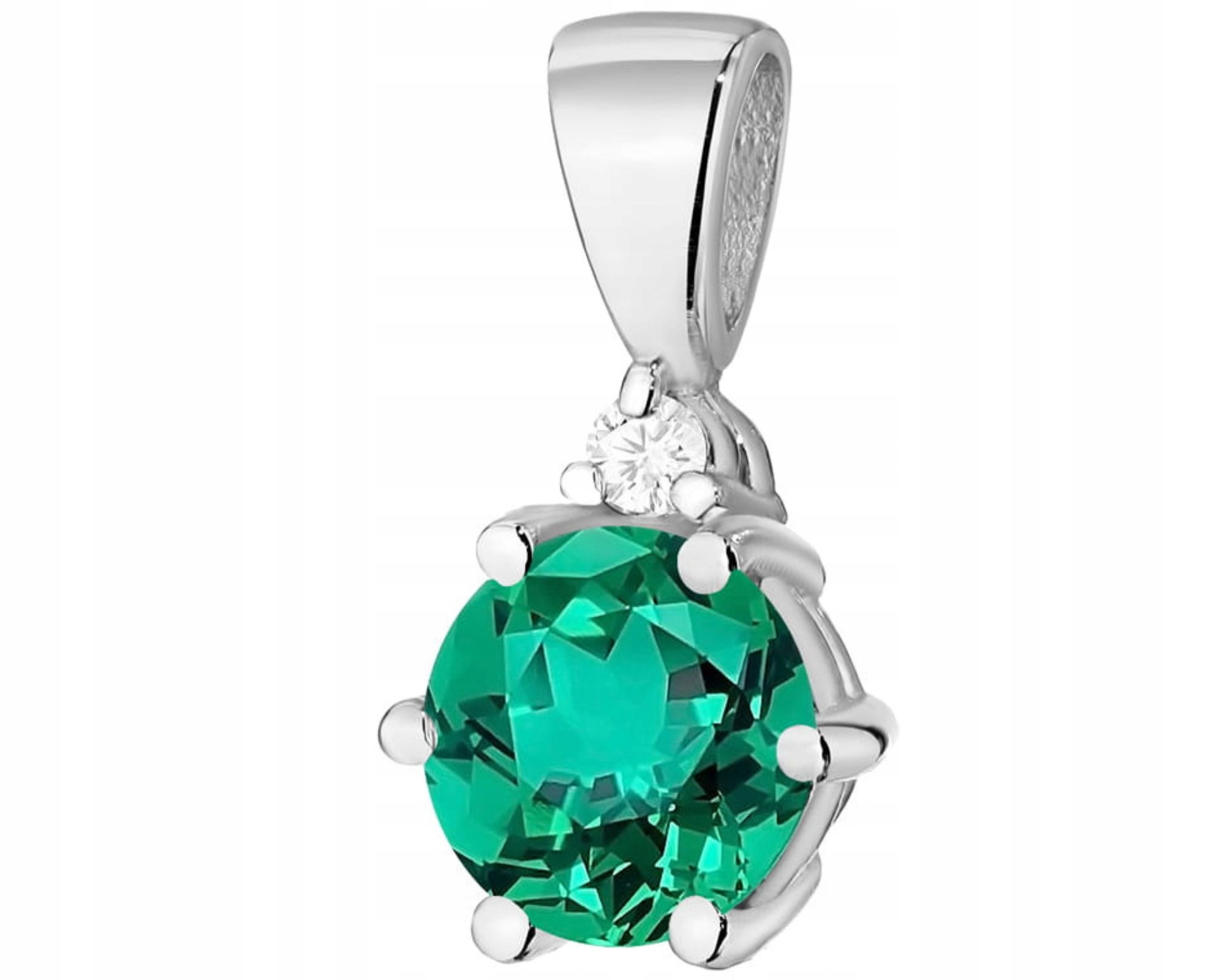 Bílé Zlato Přívěsek Přírodní Kámen Zelený Smaragd A Diamantový Dárek