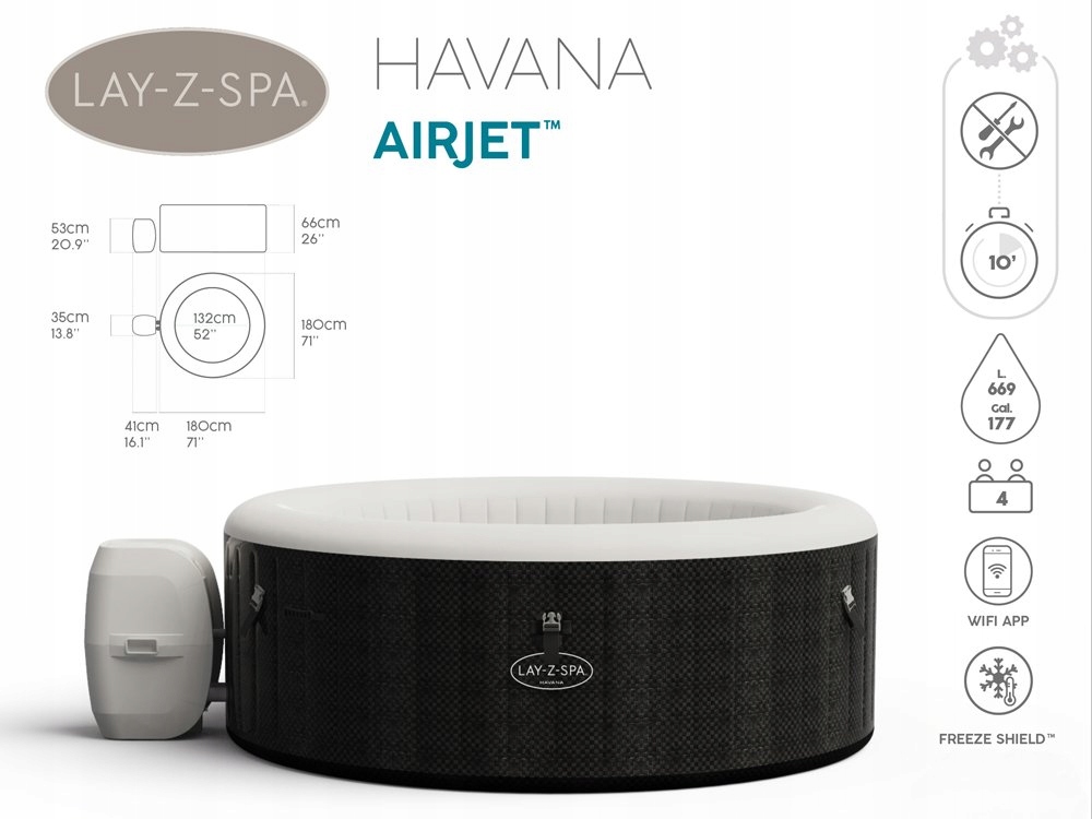 BESTWAY 60035 SPA HYDROMASAŻ PODGRZEWACZ Wi-Fi CHLOR SIATKA FILTRY Kształt okrągły