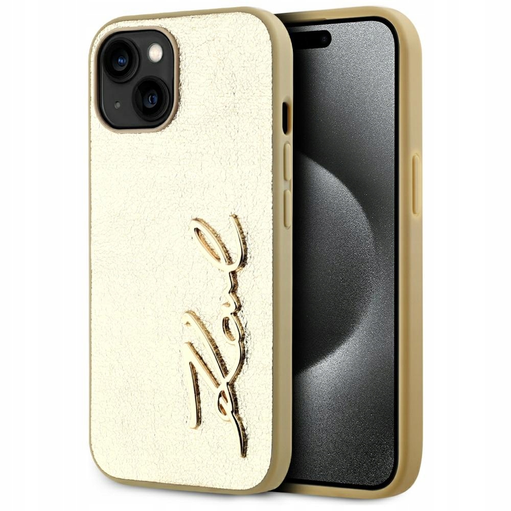 Etui Karl Lagerfeld Wrinkled Metal Signature na iPhone 15 złote Karl