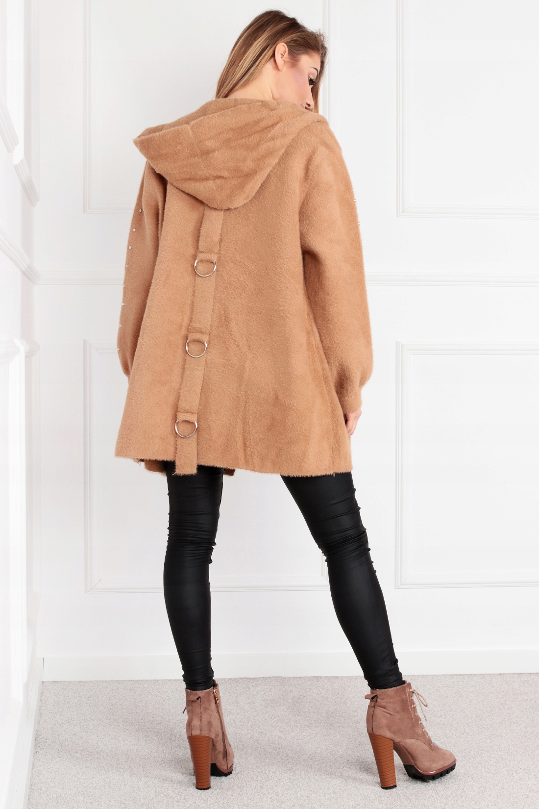 ALPAKA DAMSKA PŁASZCZ KURTKA SWETER CIEPŁA DŁUGA KAPTUR WYGODNA CAMEL 2006 Kolekcja Jesień/wiosna