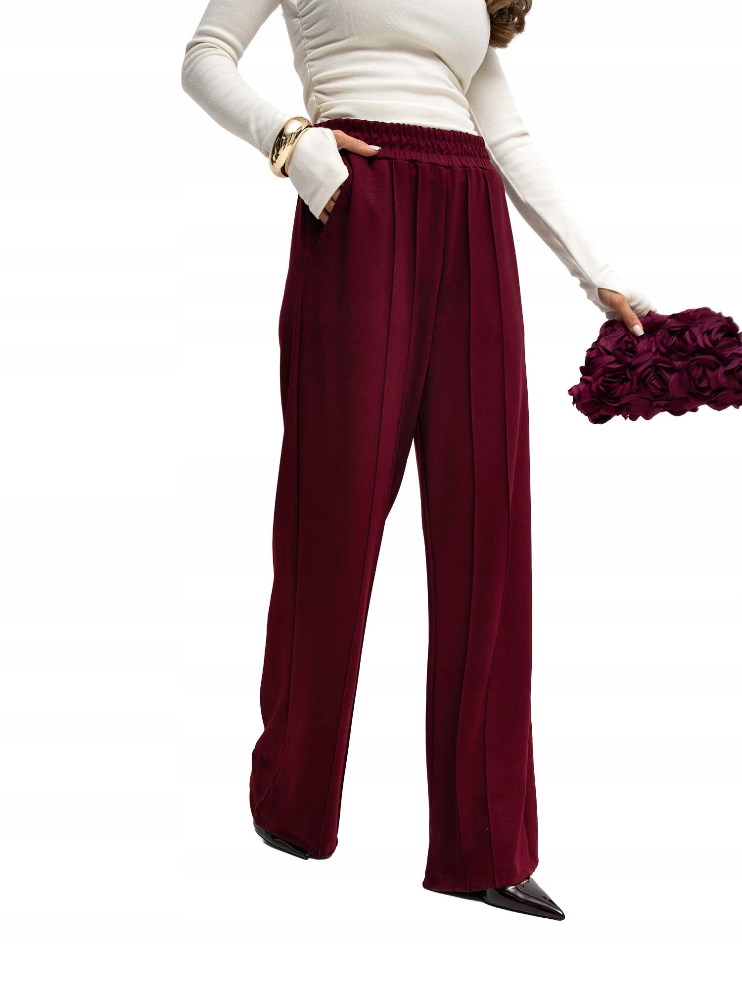 Spodnie Damskie Dresowe Wide Leg z Przeszyciami