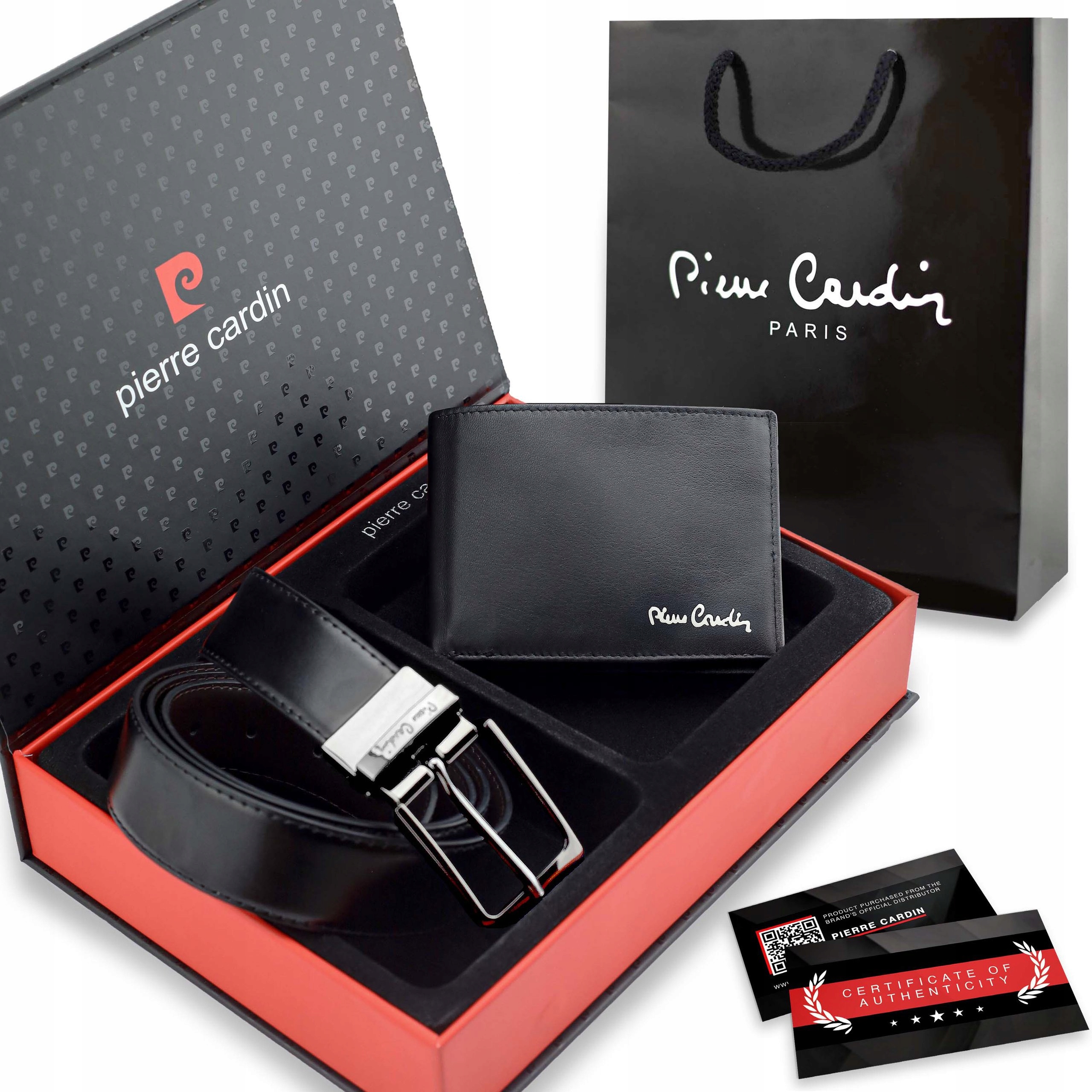 Dárková Sada Pierre Cardin Peněženka Kožený Opasek Kabelka Certifikát