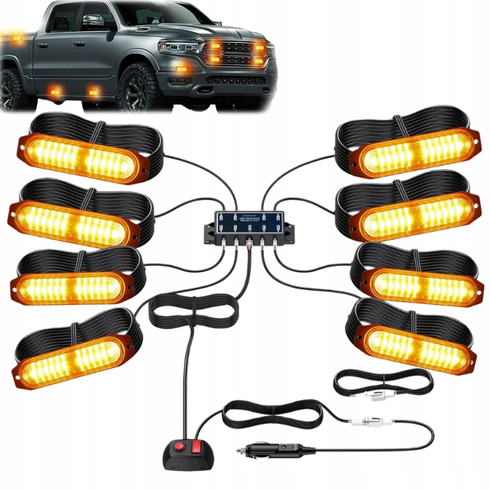 8X Výstražné Lampy Stroboskop Pomoc Autopřepravník Lampy 12V 24V