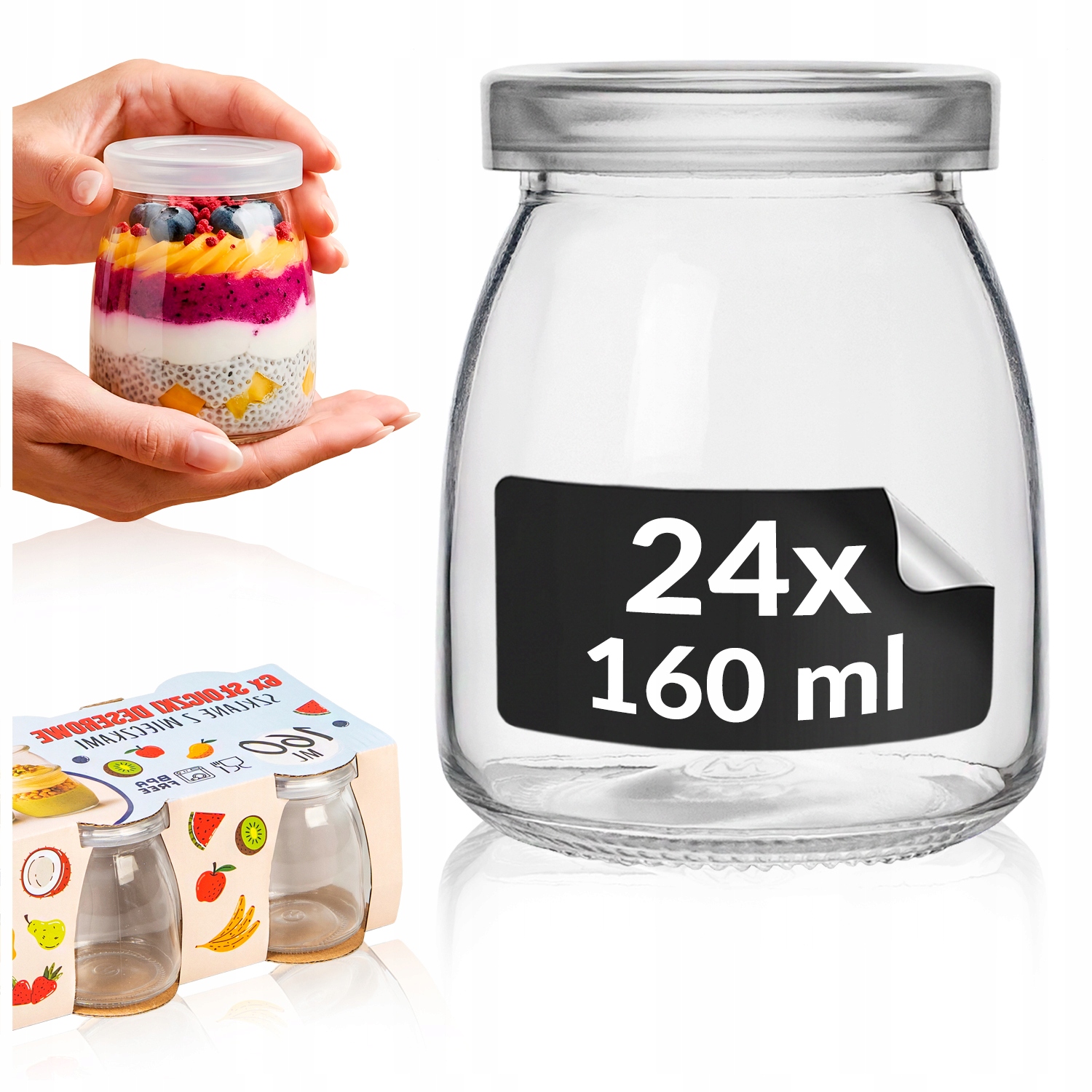 24 x Zavařovací Sklenice na monoporci nádoba na dezert ovoce jogurty Mini Dezerty 160 Ml