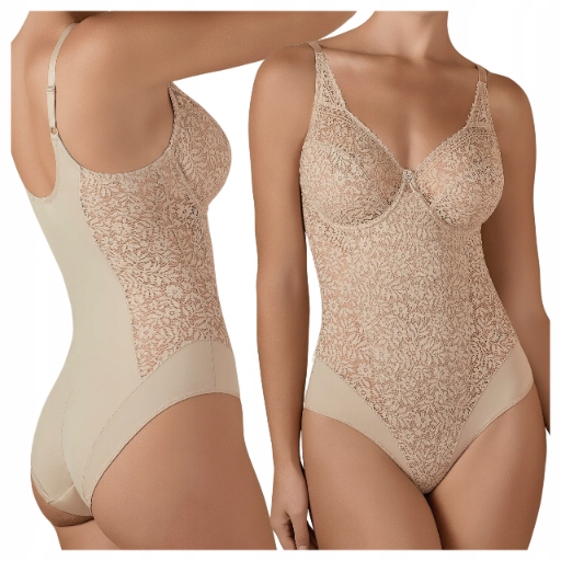 Dámské krajkové zeštíhlující modelovací body béžové elastické Selene 75C