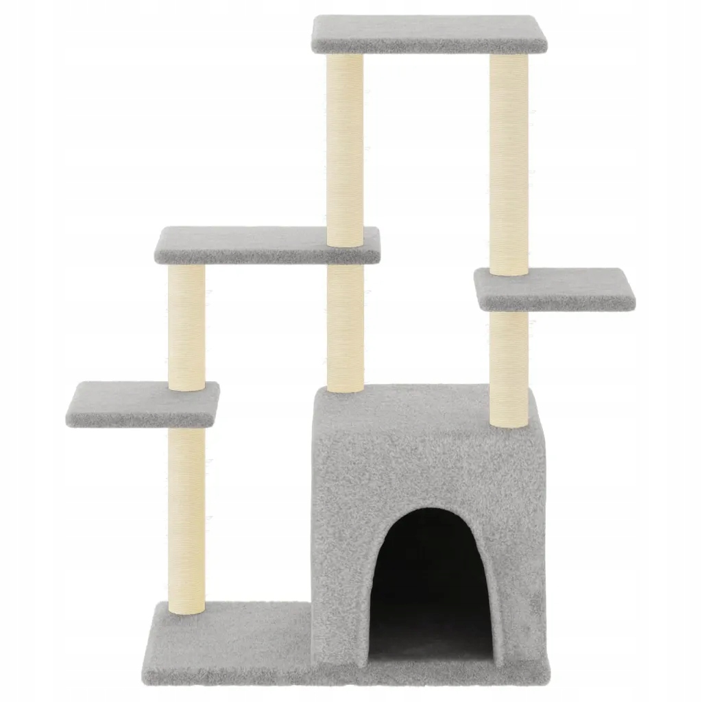 Levně Škrabadlo pro kočky, se sisalovými sloupky, světle šedé, 97,5 cm