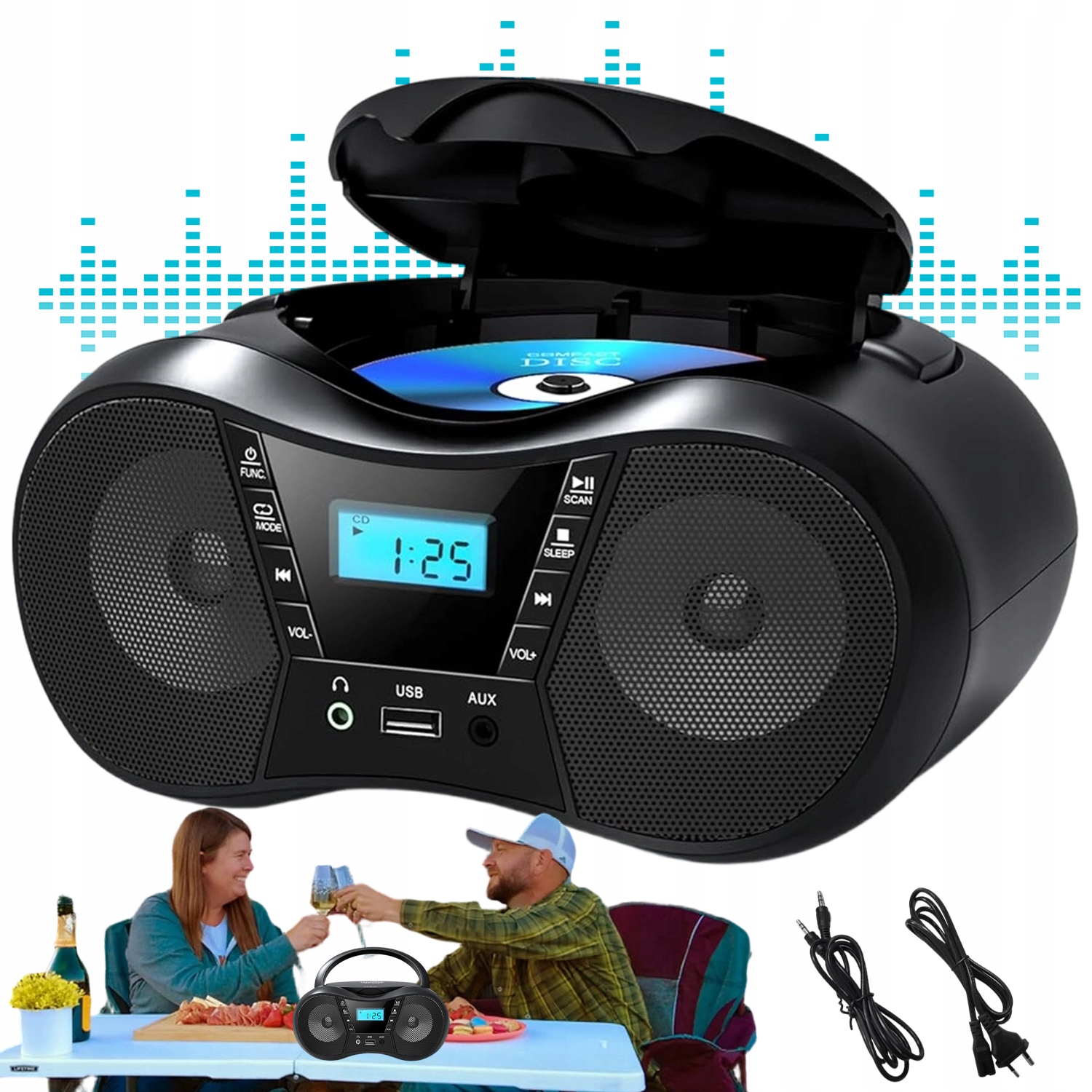 Multifunkční CD Přehrávač Bluetooth Usb Aux Fm Časovač Spánku LCD Displej