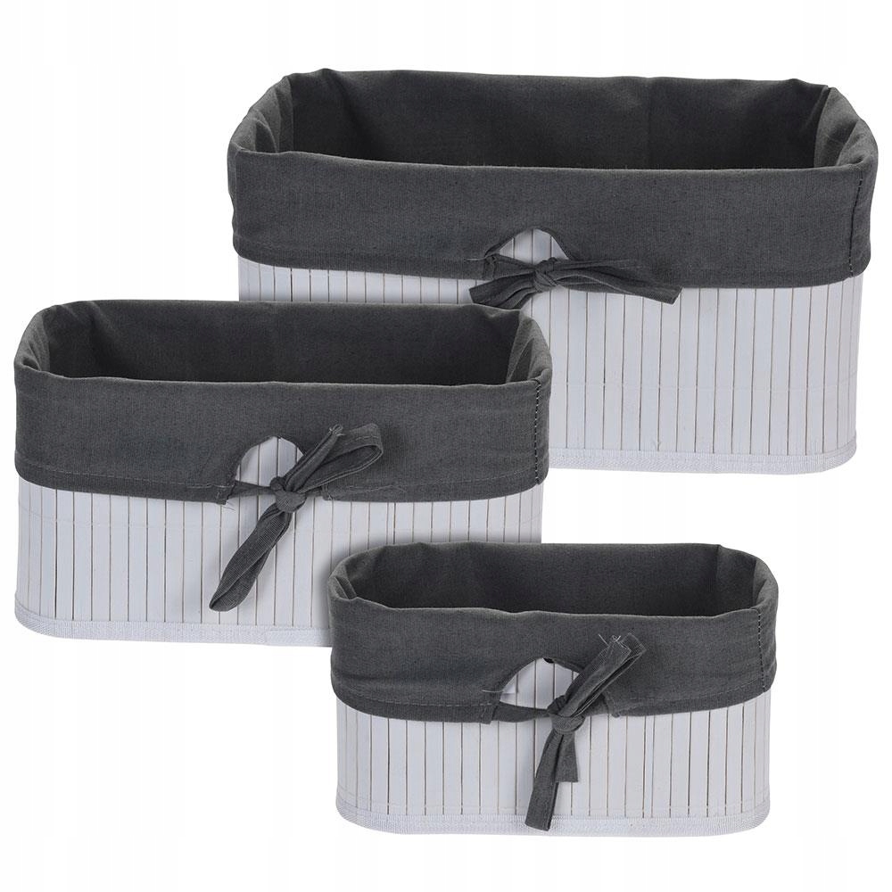 

Komplet 3x Biały Bambusowy Koszyk na przybory Kosz