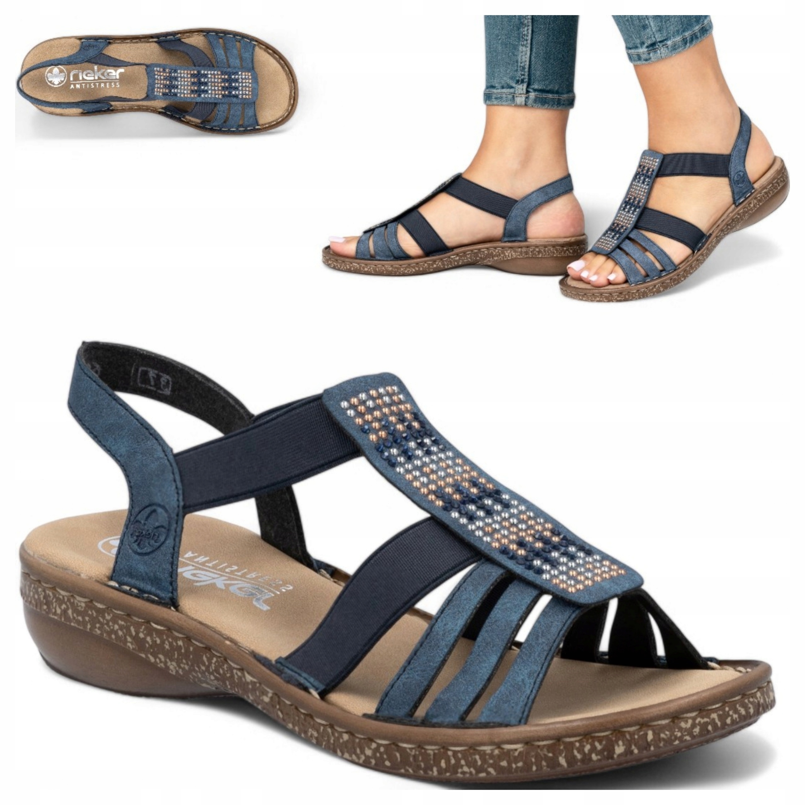 38 Rieker Dámské sportovní sandály na nízkém podpatku, lehká letní obuv