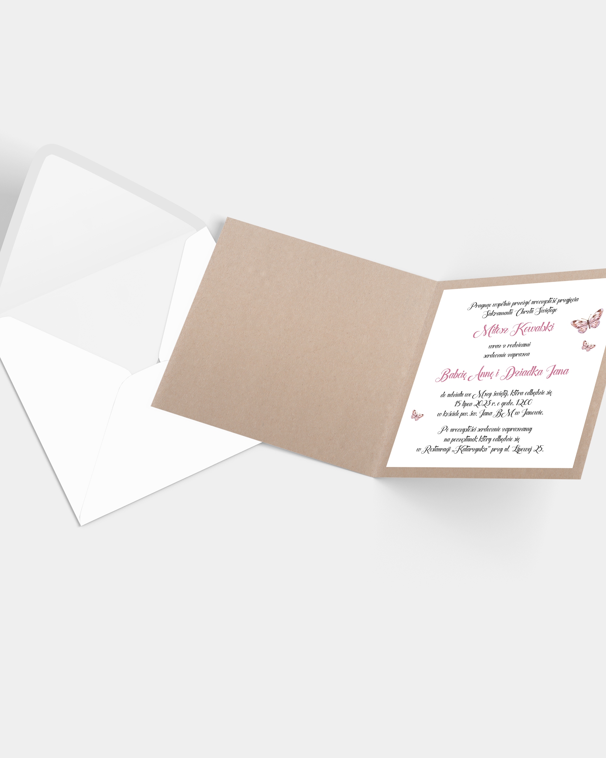 Zaproszenie na chrzest personalizowane z kopertą „Baby Nipple Butterfly” Rodzaj chrzest