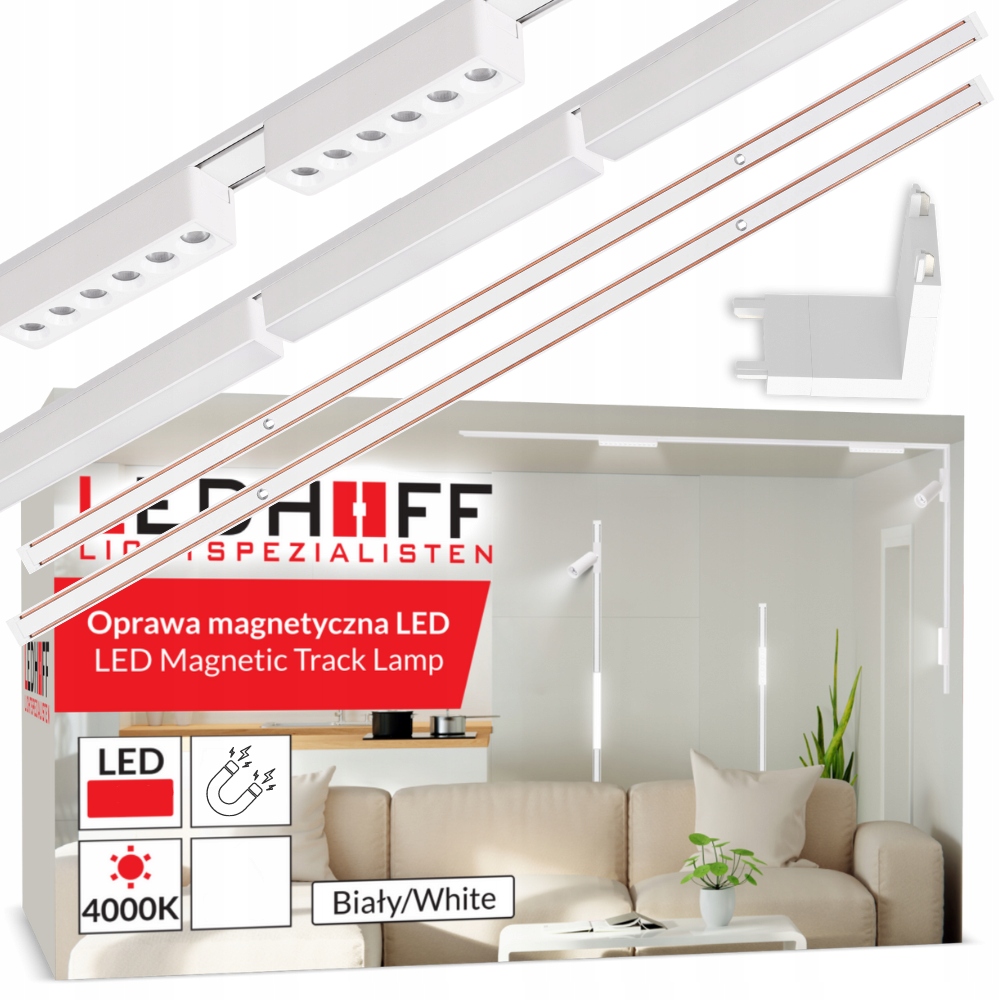 Magnetická kolejnice Szyna 2 m 5 x lineární Led lampa s Vertikálním spojováním