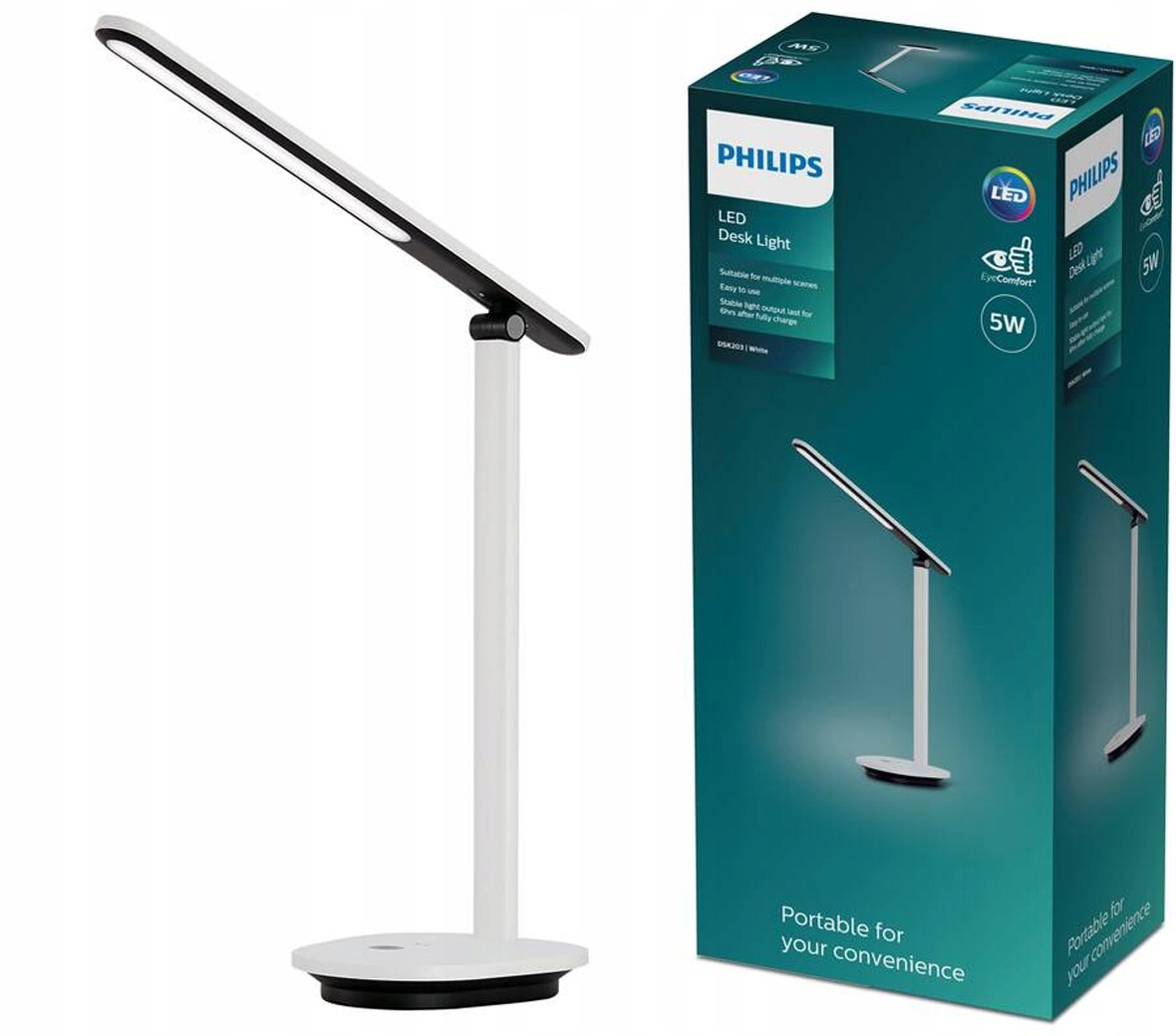 Školní stolní lampa Noční Led 5W Cct Stmívatelná Usb Bílá Philips