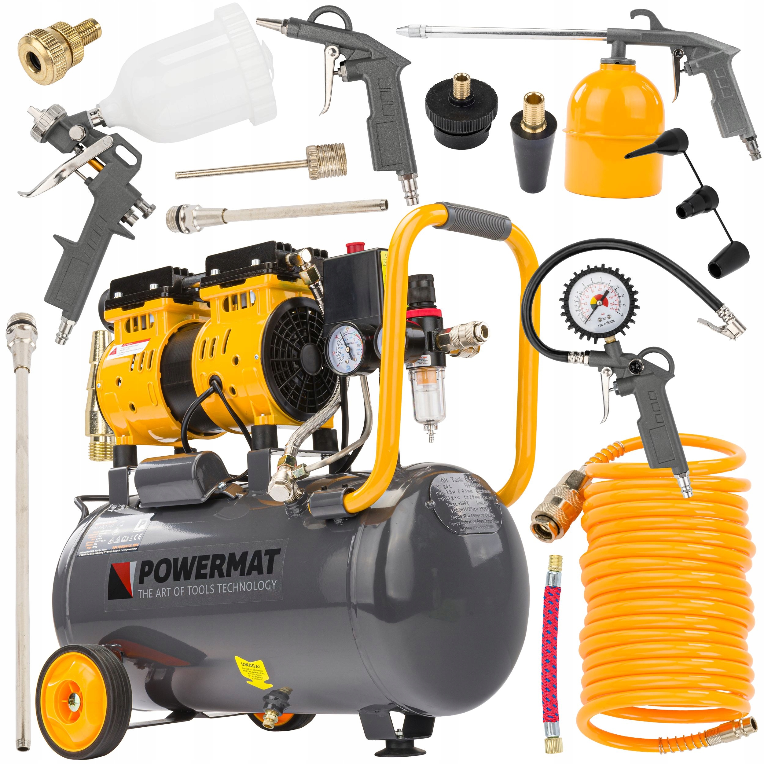 Bezolejový Kompresor 24L Kompresor 8 Bar 220 l/min Tichá Veľká Sada