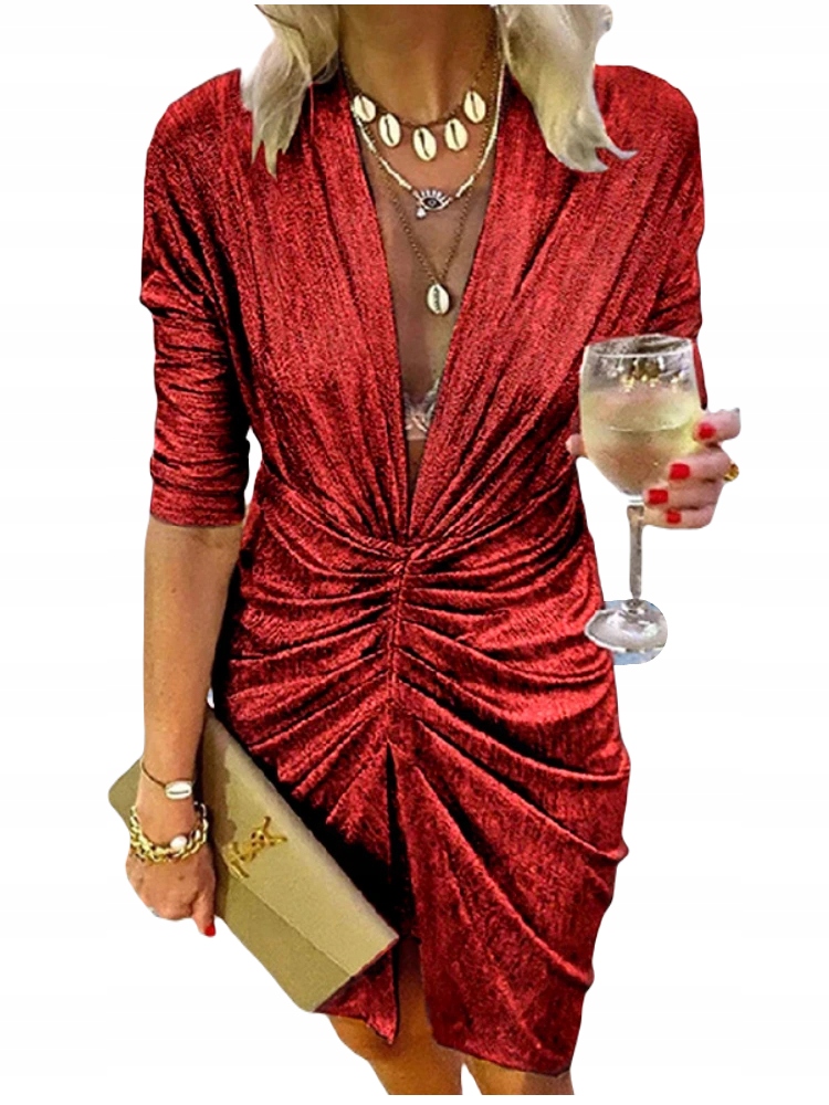 ELEGANCKA SUKIENKA DAMSKA MINI WIECZOROWA BŁYSZCZĄCA WIZYTOWA DO PRACY, XL Materiał dominujący inny