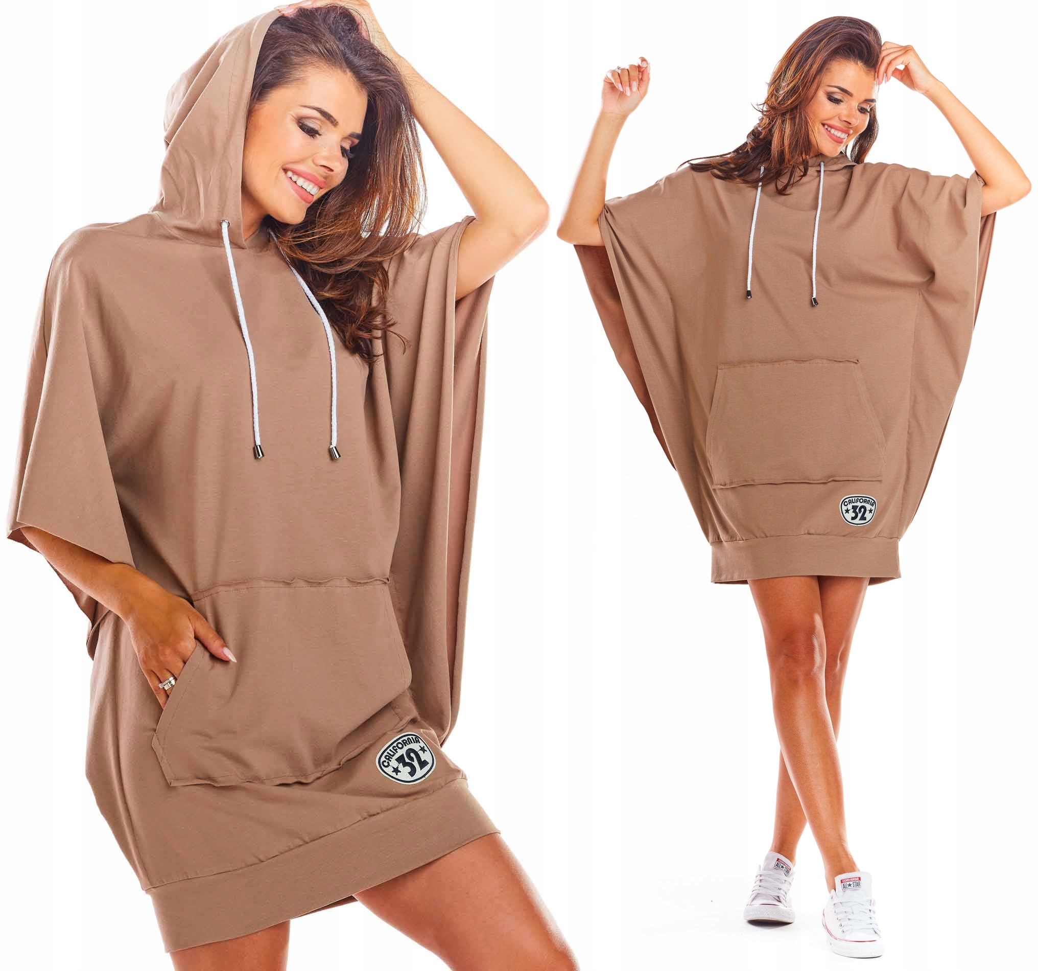 

Duża Luźna Sukienka Dresowa Oversize z kapturem